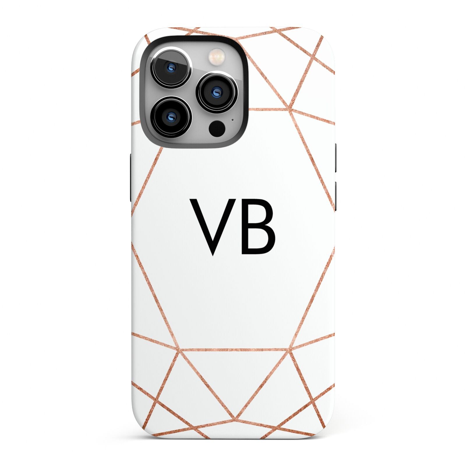 Personalised White Rose Gold Initials Geometric iPhone 13 Pro Full Wrap 3D Tough Case