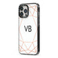 Personalised White Rose Gold Initials Geometric iPhone 13 Pro Max Black Impact Case Side Angle on Silver phone