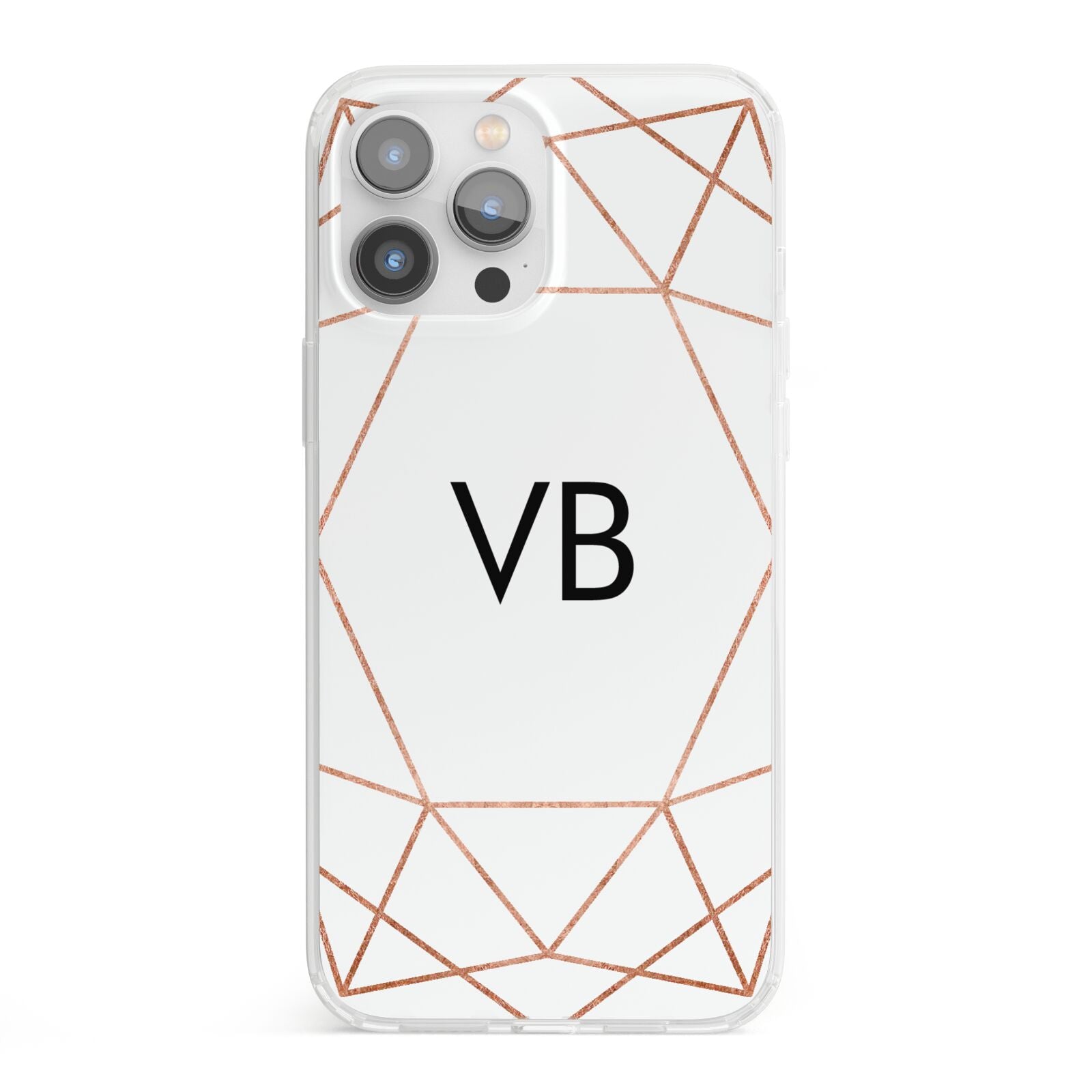 Personalised White Rose Gold Initials Geometric iPhone 13 Pro Max Clear Bumper Case