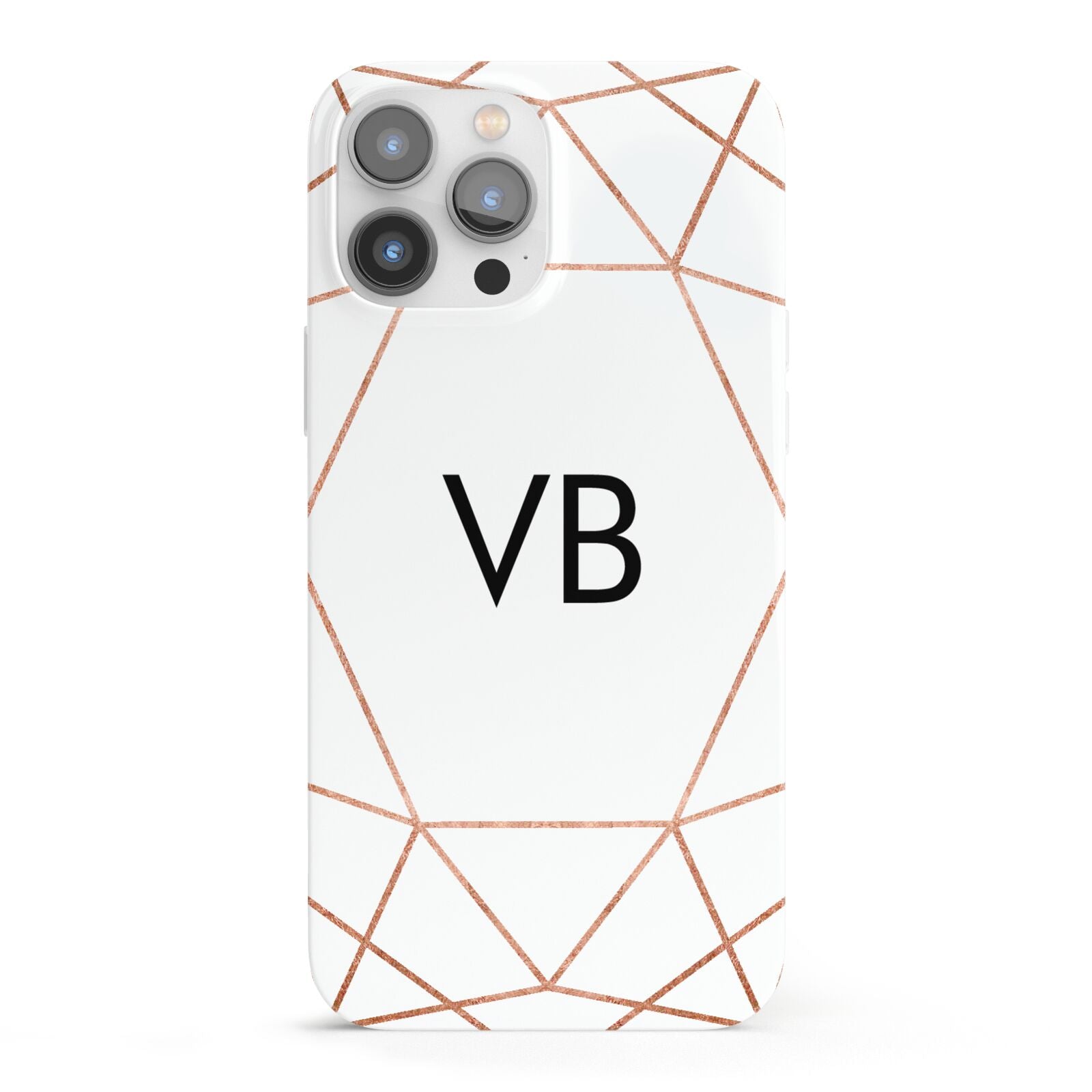 Personalised White Rose Gold Initials Geometric iPhone 13 Pro Max Full Wrap 3D Snap Case