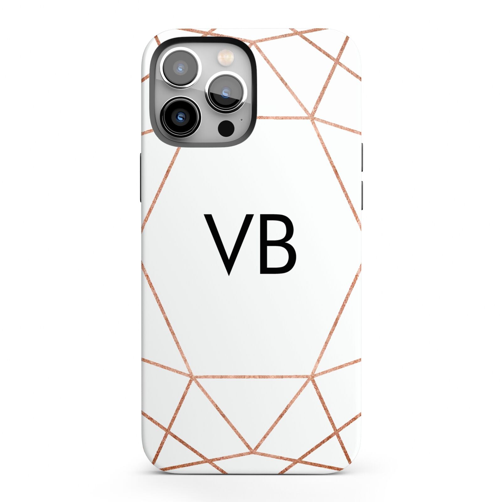 Personalised White Rose Gold Initials Geometric iPhone 13 Pro Max Full Wrap 3D Tough Case