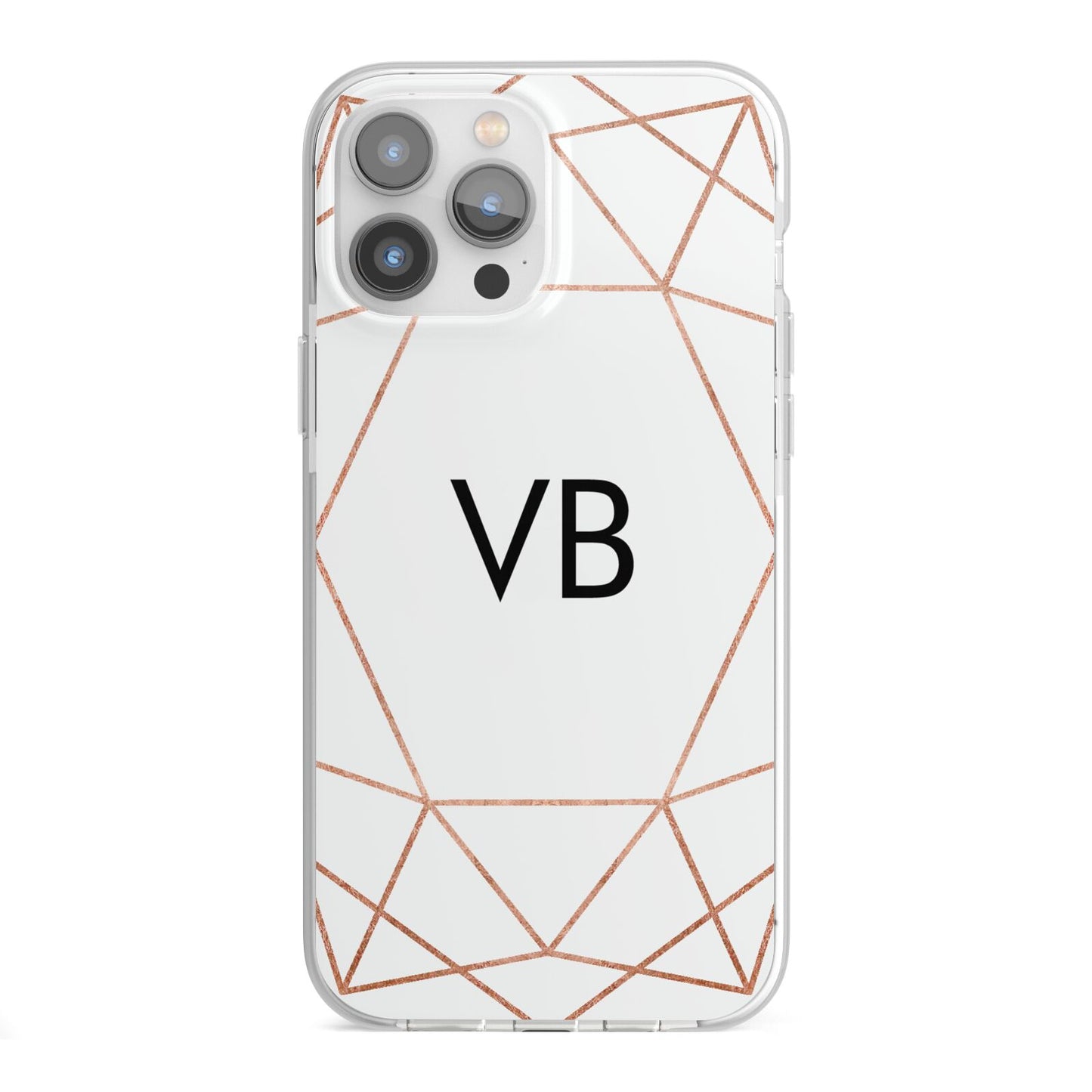 Personalised White Rose Gold Initials Geometric iPhone 13 Pro Max TPU Impact Case with White Edges