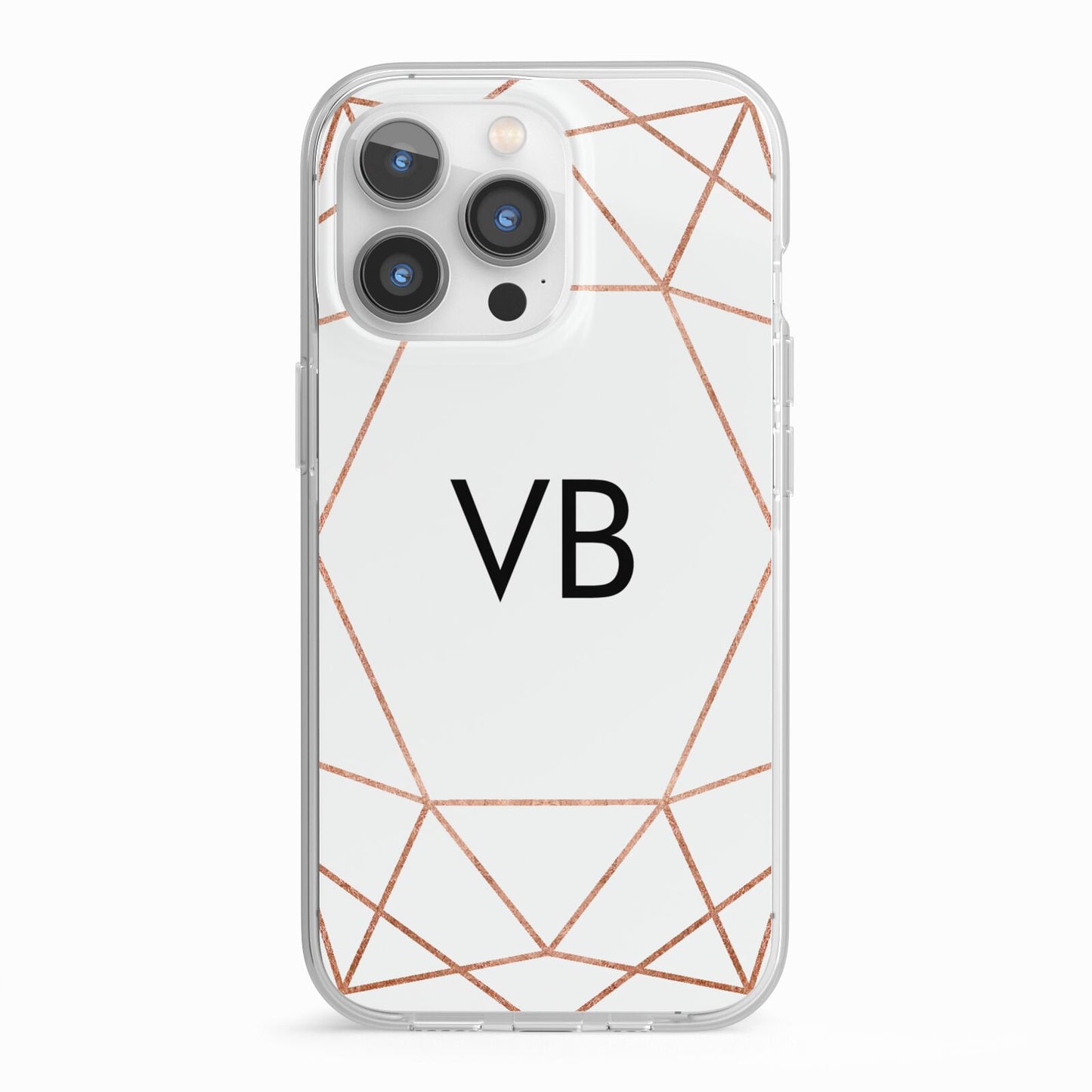Personalised White Rose Gold Initials Geometric iPhone 13 Pro TPU Impact Case with White Edges