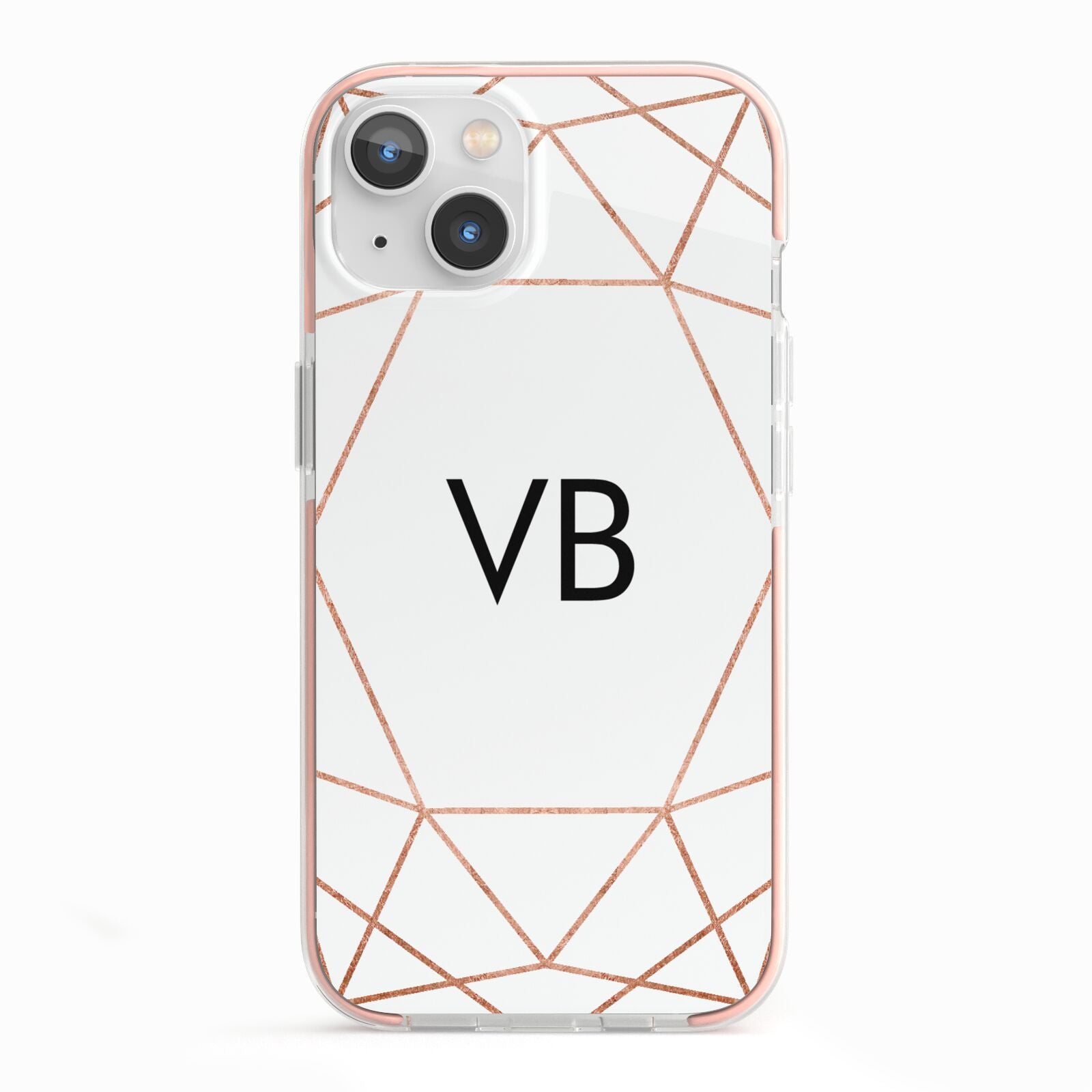 Personalised White Rose Gold Initials Geometric iPhone 13 TPU Impact Case with Pink Edges