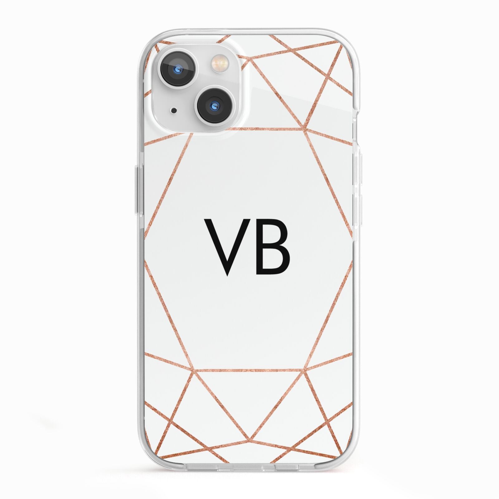 Personalised White Rose Gold Initials Geometric iPhone 13 TPU Impact Case with White Edges