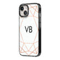Personalised White Rose Gold Initials Geometric iPhone 14 Black Impact Case Side Angle on Silver phone