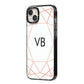 Personalised White Rose Gold Initials Geometric iPhone 14 Plus Black Impact Case Side Angle on Silver phone