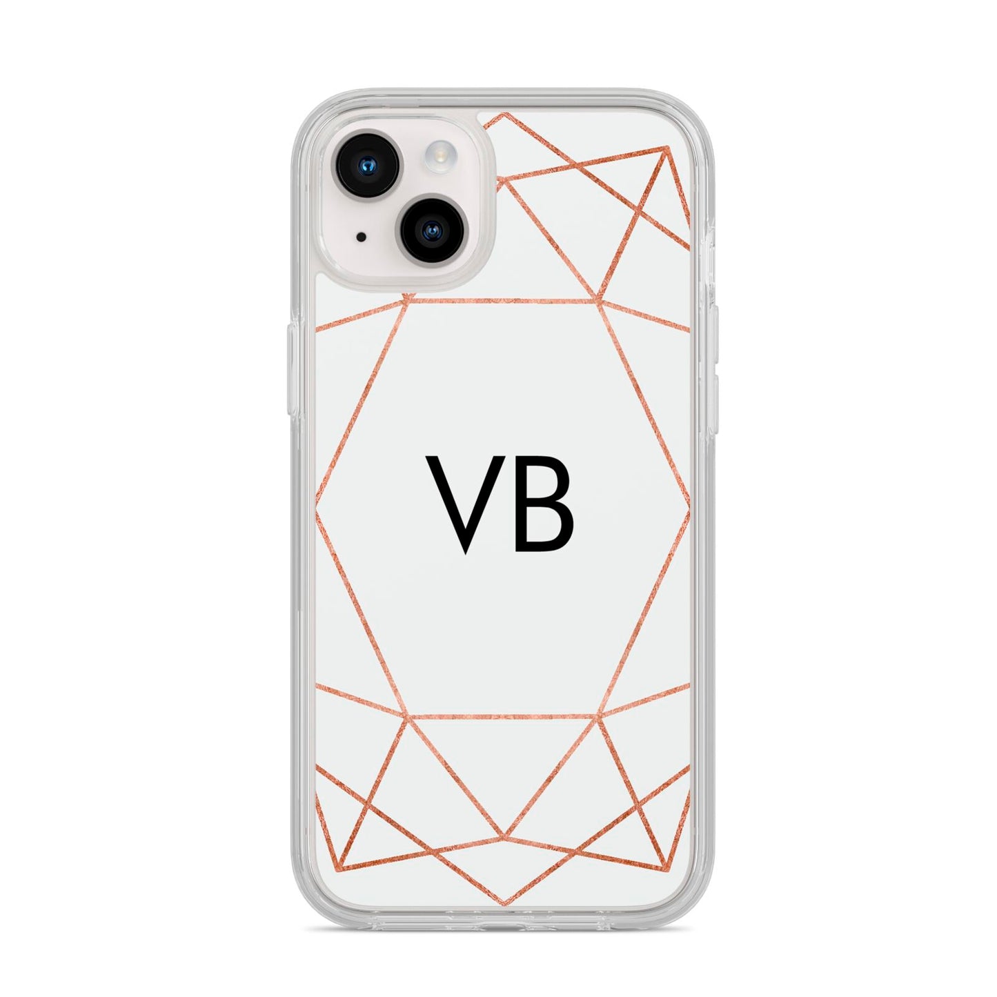 Personalised White Rose Gold Initials Geometric iPhone 14 Plus Clear Tough Case Starlight
