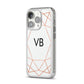 Personalised White Rose Gold Initials Geometric iPhone 14 Pro Clear Tough Case Silver Angled Image