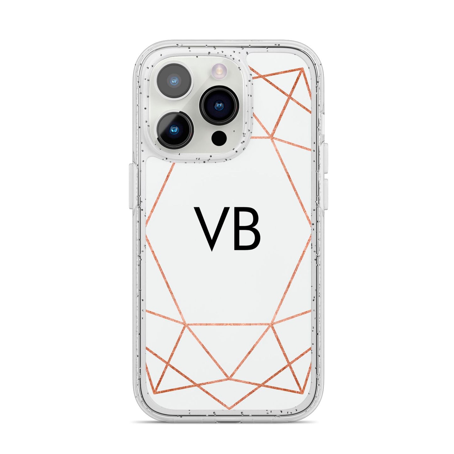Personalised White Rose Gold Initials Geometric iPhone 14 Pro Glitter Tough Case Silver