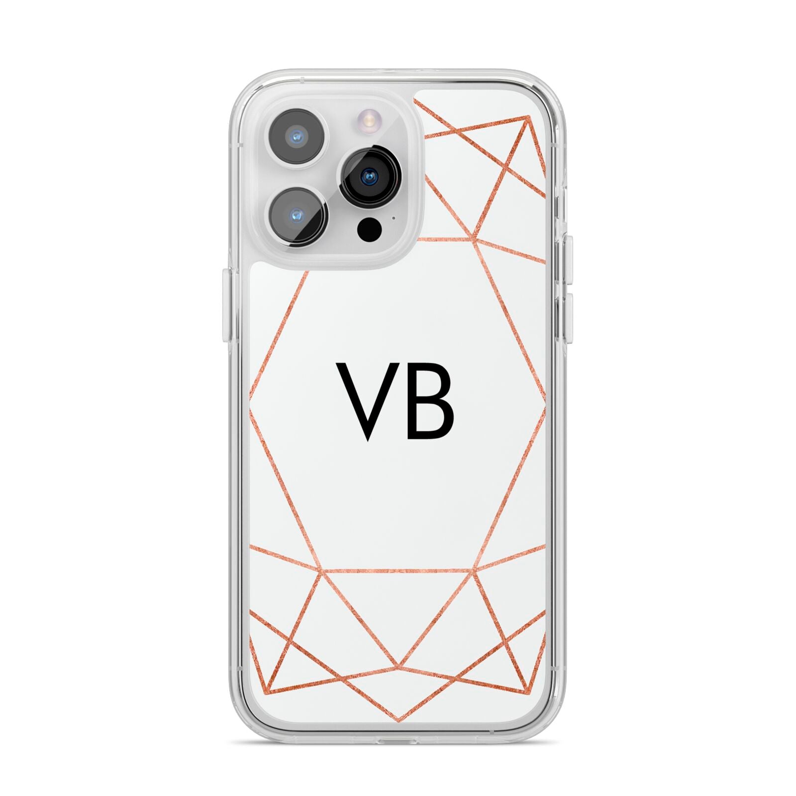 Personalised White Rose Gold Initials Geometric iPhone 14 Pro Max Clear Tough Case Silver