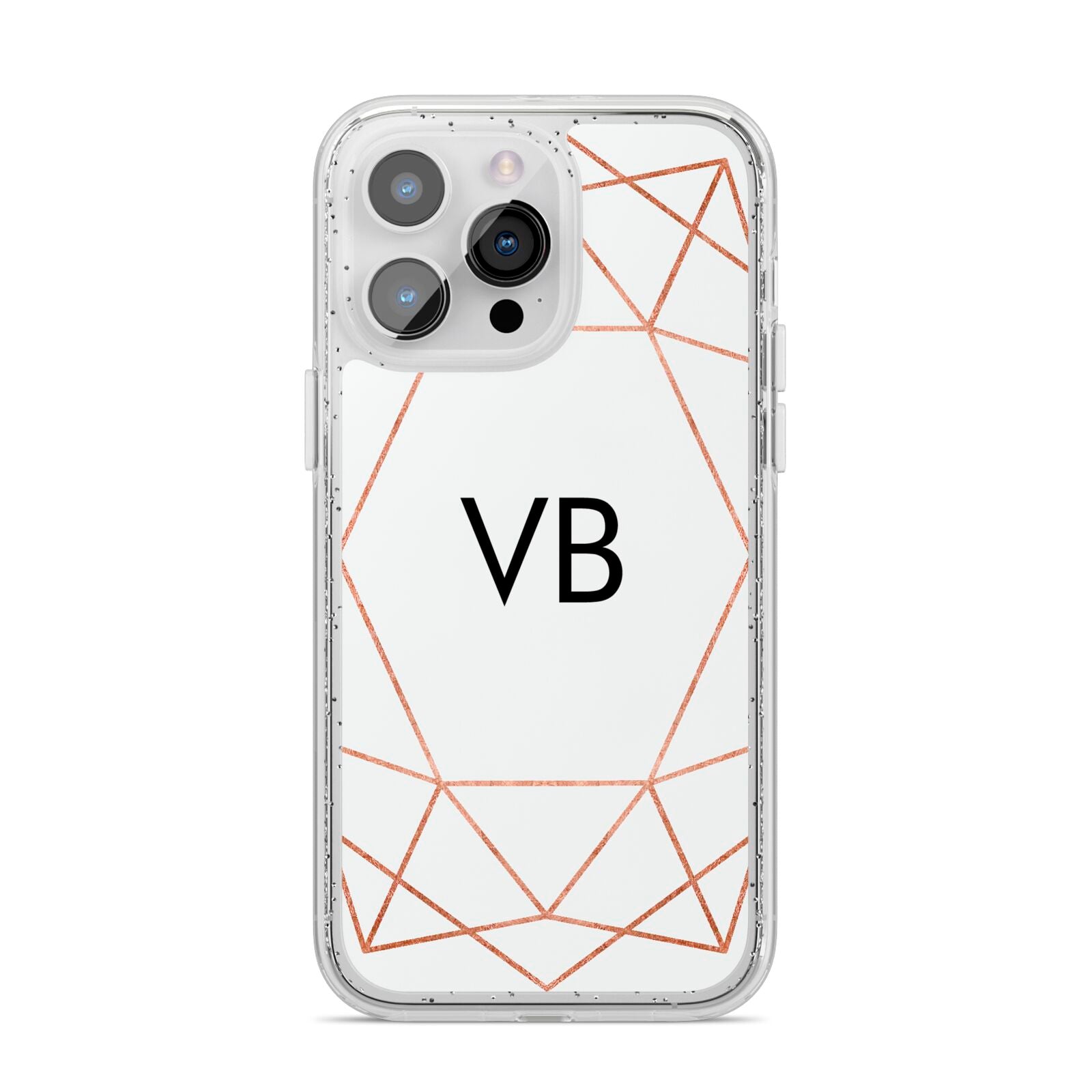 Personalised White Rose Gold Initials Geometric iPhone 14 Pro Max Glitter Tough Case Silver