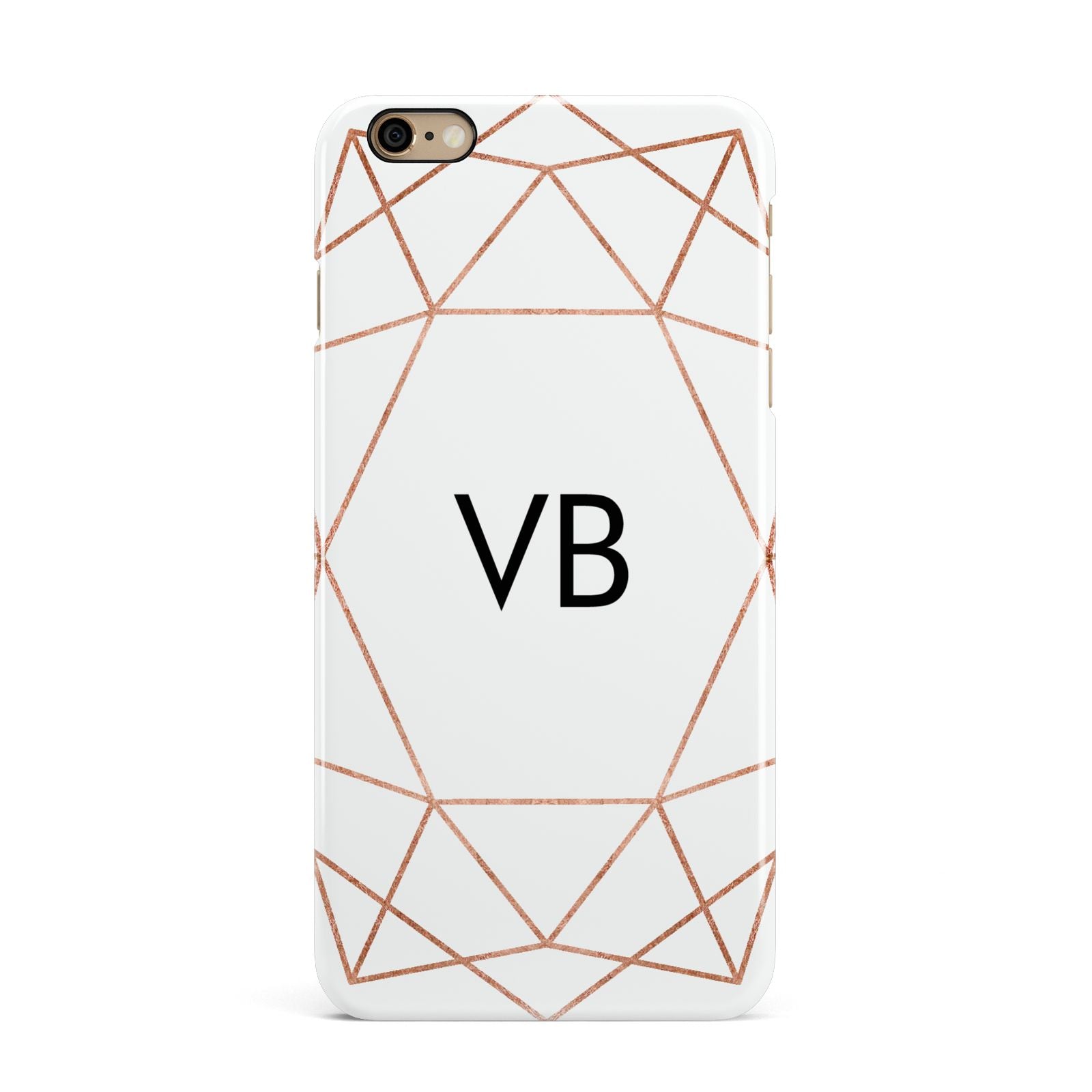 Personalised White Rose Gold Initials Geometric iPhone 6 Plus 3D Snap Case on Gold Phone