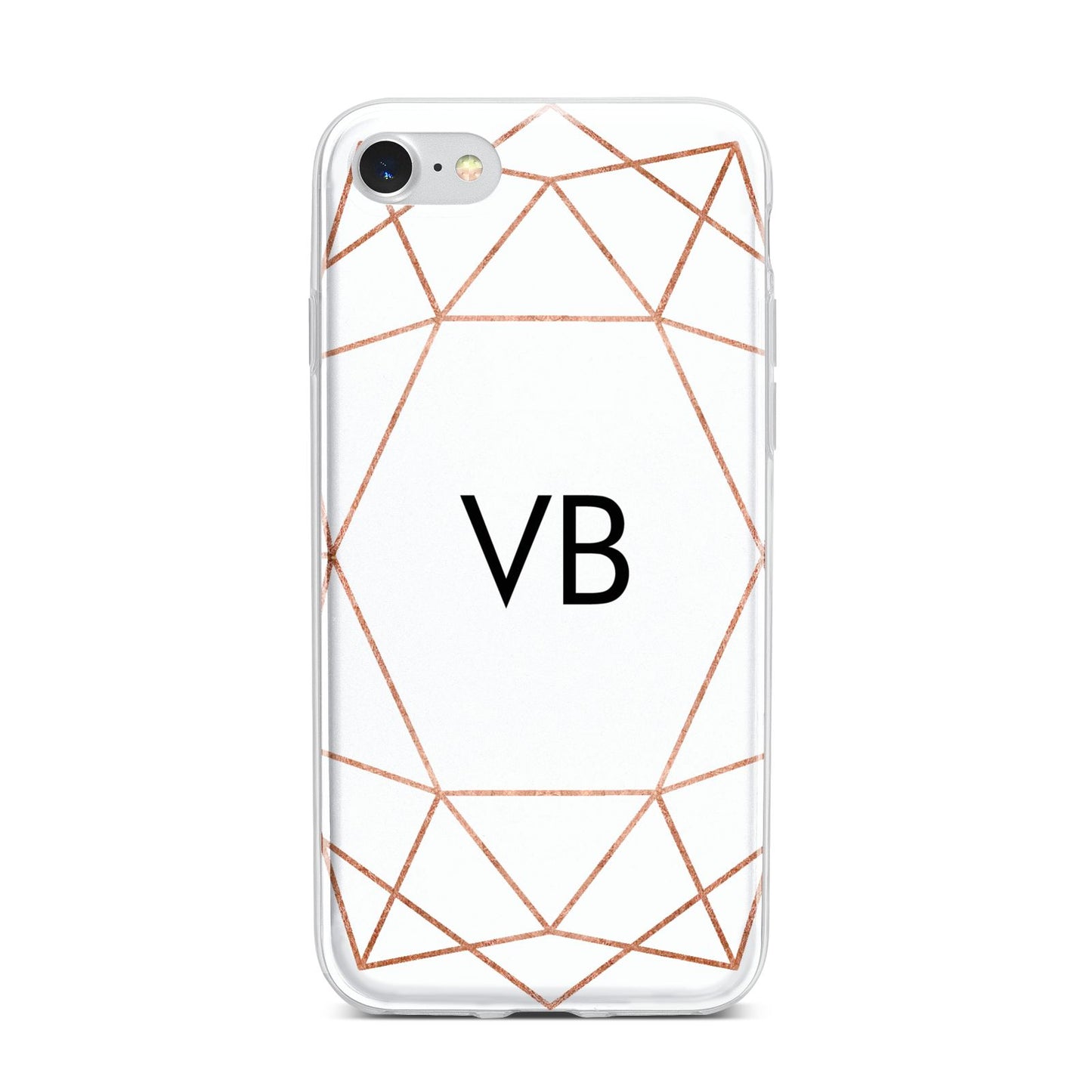 Personalised White Rose Gold Initials Geometric iPhone 7 Bumper Case on Silver iPhone
