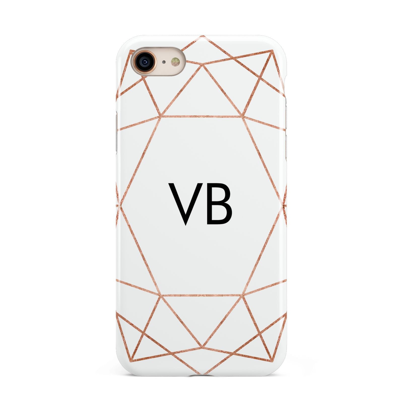 Personalised White Rose Gold Initials Geometric iPhone 8 3D Tough Case on Gold Phone