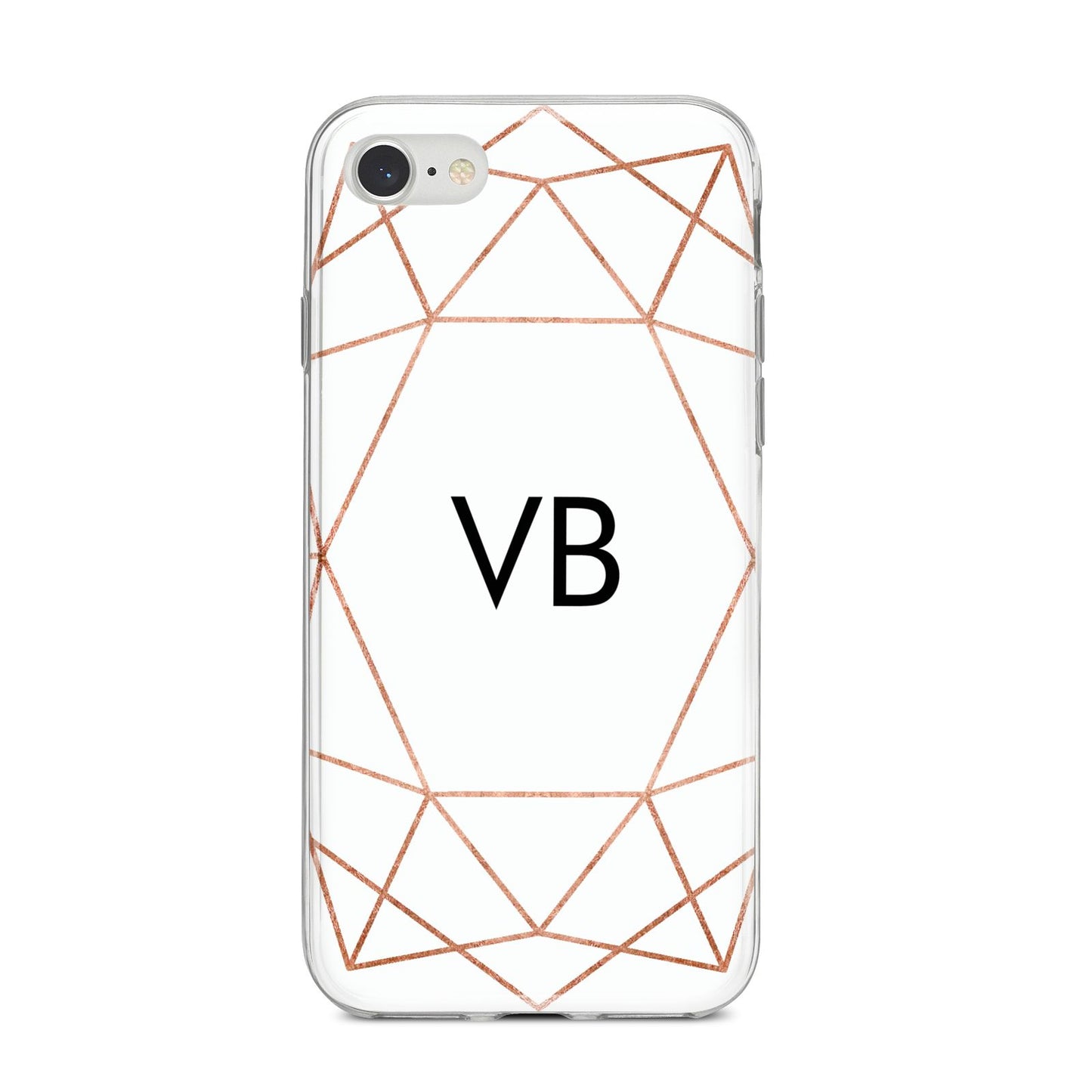 Personalised White Rose Gold Initials Geometric iPhone 8 Bumper Case on Silver iPhone