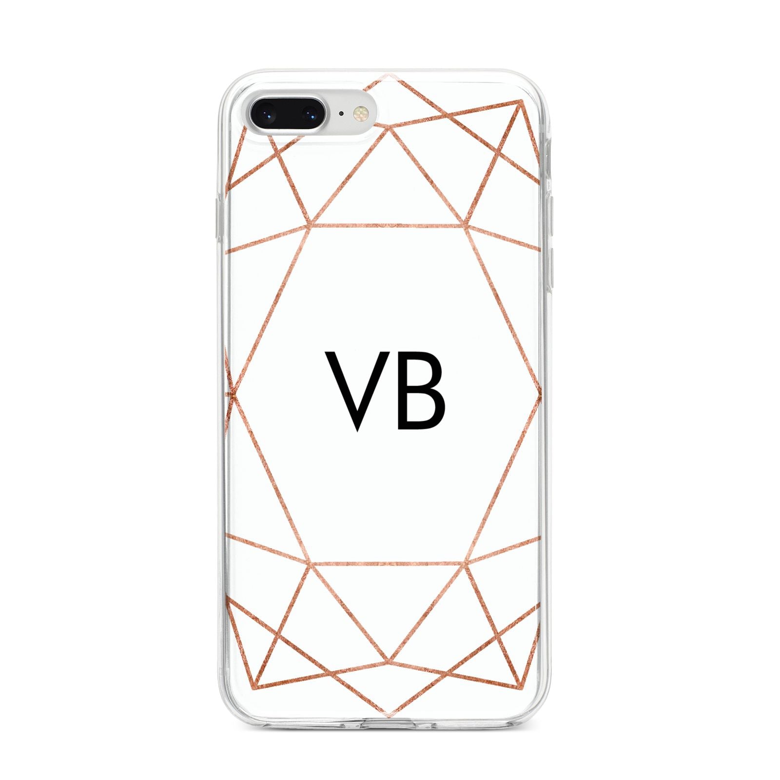 Personalised White Rose Gold Initials Geometric iPhone 8 Plus Bumper Case on Silver iPhone