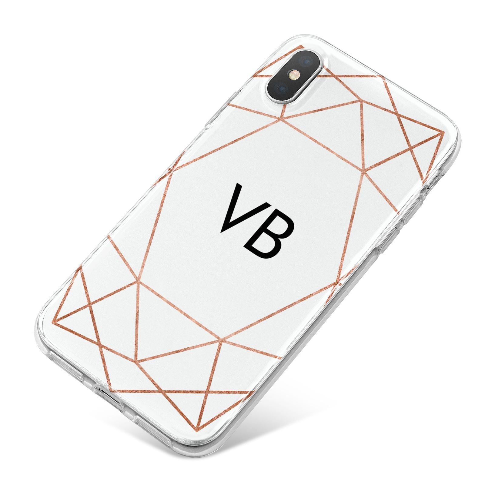 Personalised White Rose Gold Initials Geometric iPhone X Bumper Case on Silver iPhone
