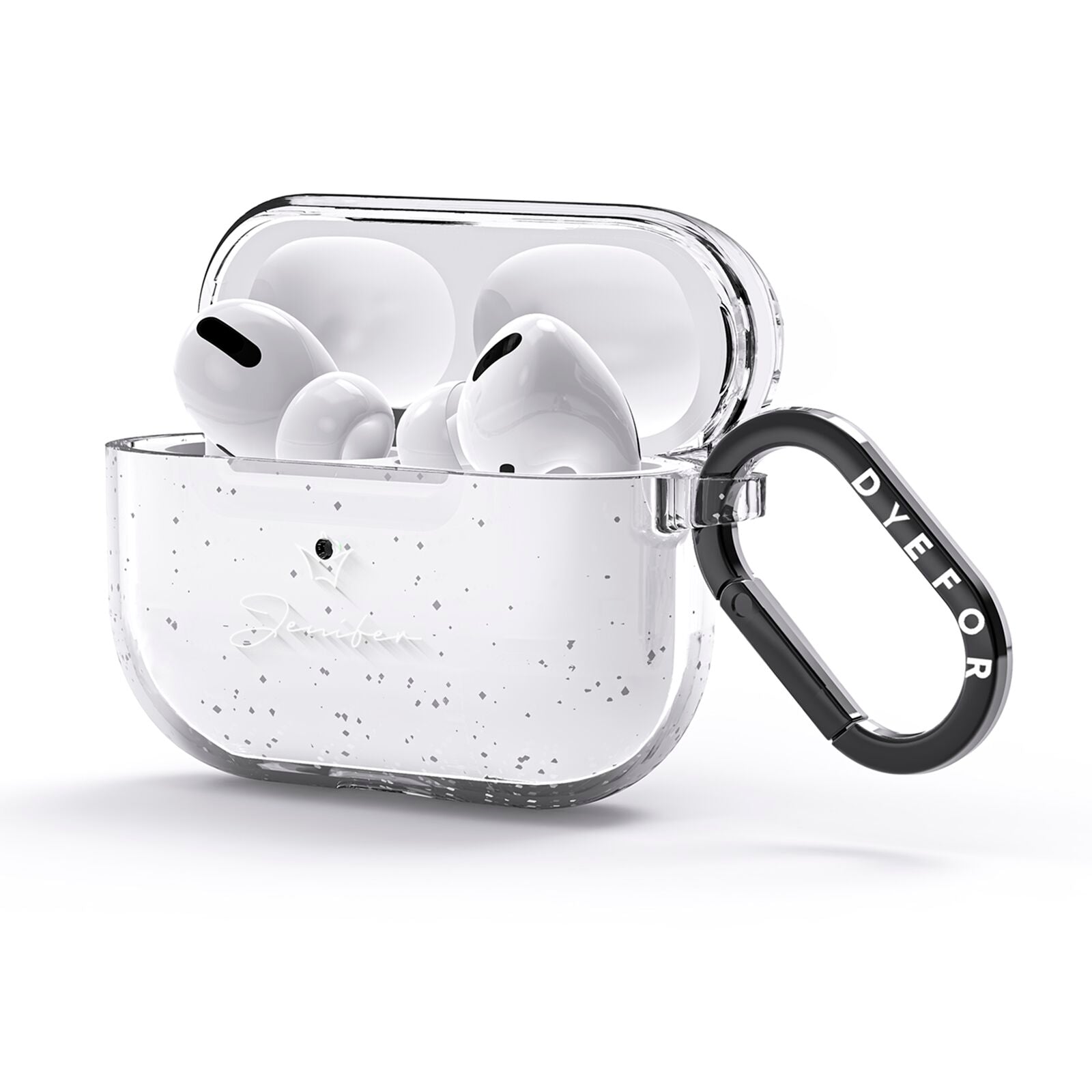 Personalised White Text Transparent AirPods Glitter Case 3rd Gen Side Image