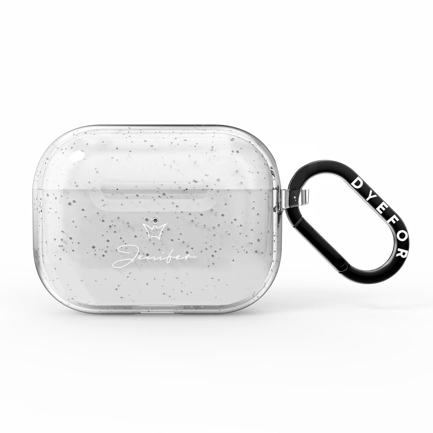 Personalised White Text Transparent AirPods Pro Glitter Case