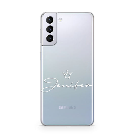 Personalised White Text Transparent Samsung S21 Plus Phone Case