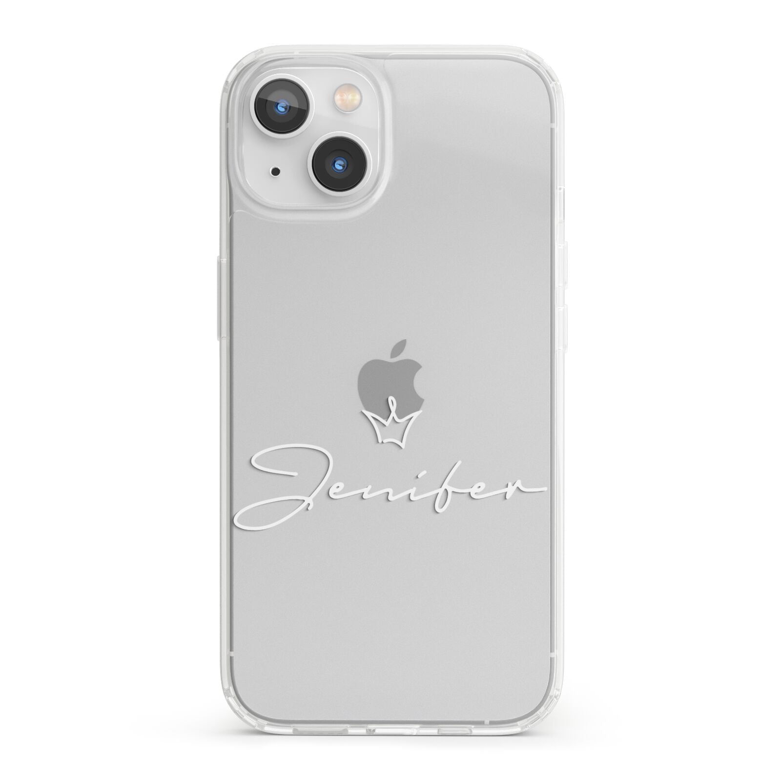 Personalised White Text Transparent iPhone 13 Clear Bumper Case