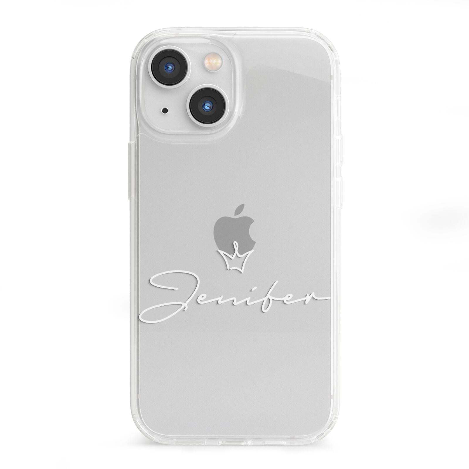Personalised White Text Transparent iPhone 13 Mini Clear Bumper Case