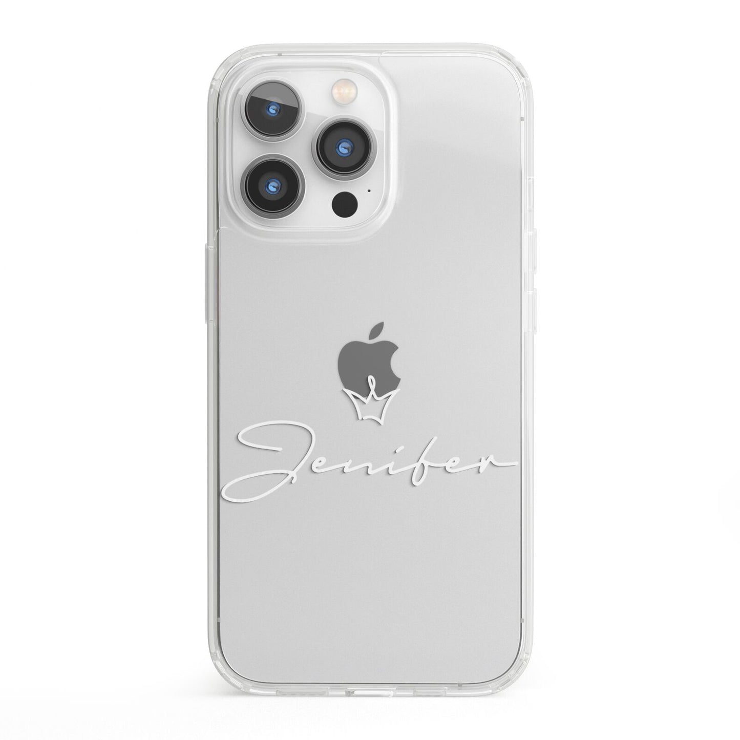 Personalised White Text Transparent iPhone 13 Pro Clear Bumper Case