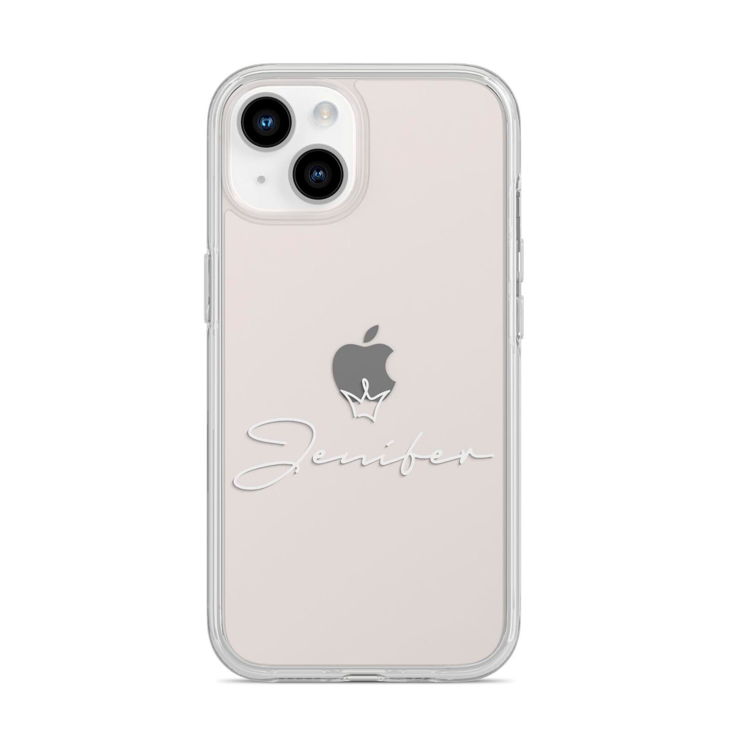 Personalised White Text Transparent iPhone 14 Clear Tough Case Starlight