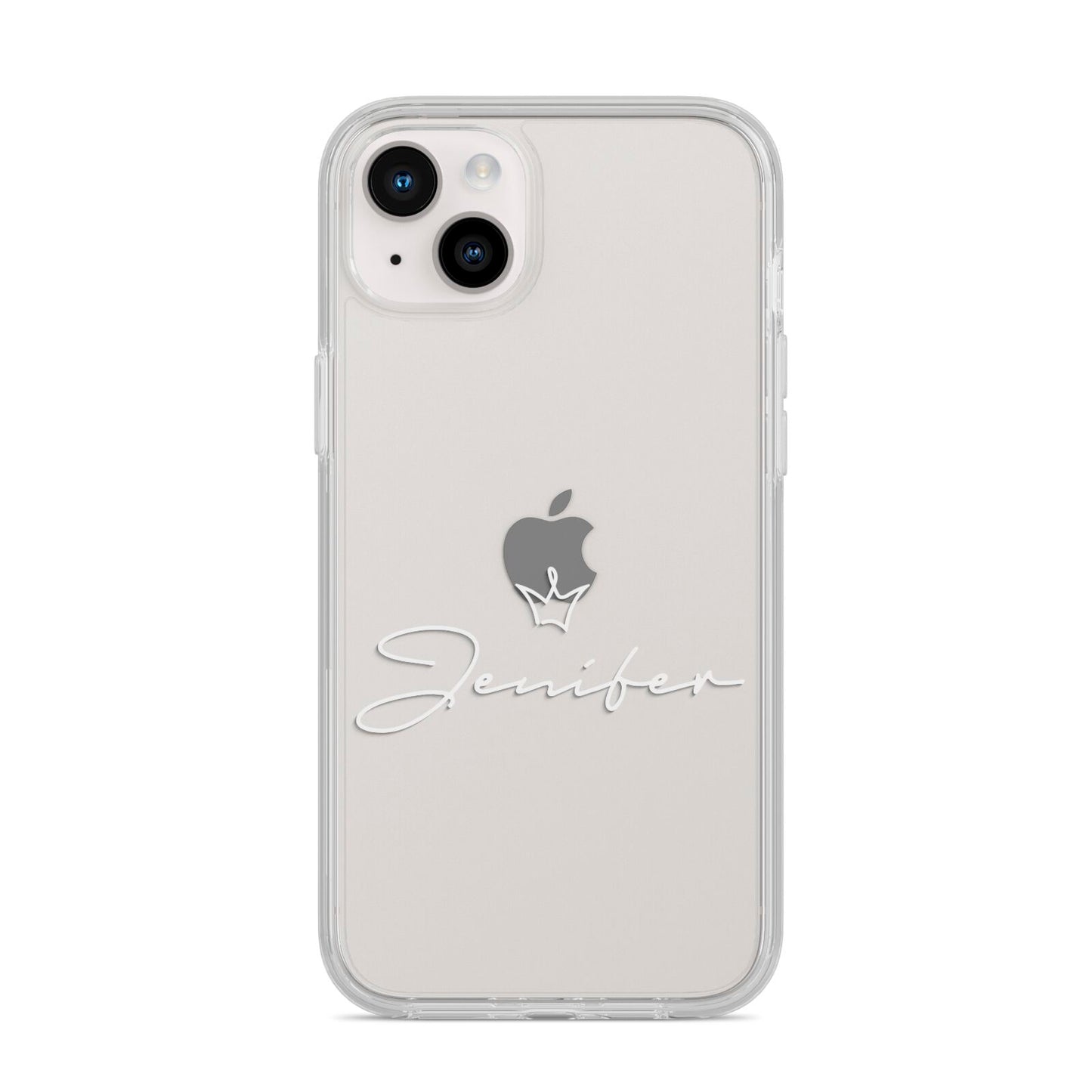 Personalised White Text Transparent iPhone 14 Plus Clear Tough Case Starlight