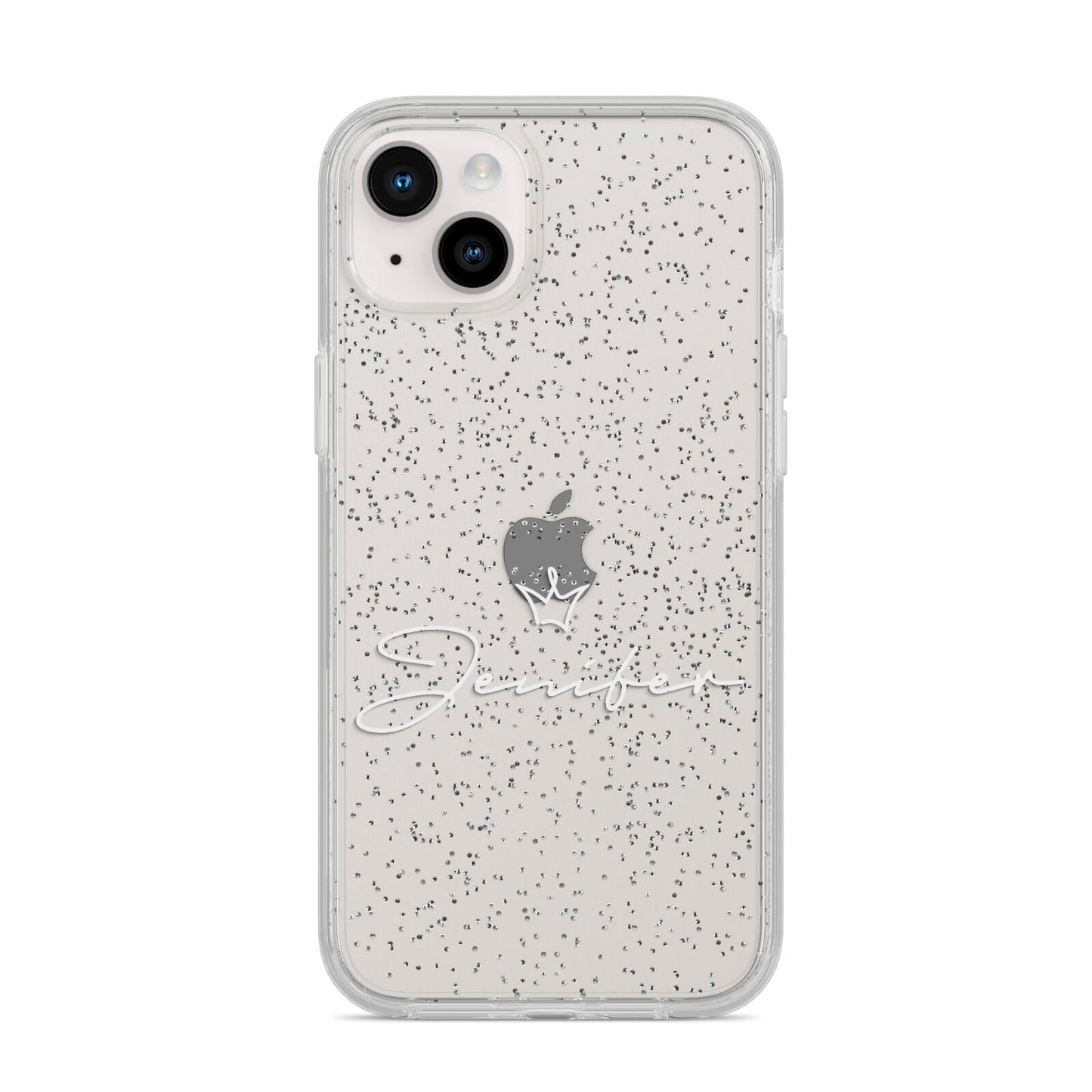 Personalised White Text Transparent iPhone 14 Plus Glitter Tough Case Starlight