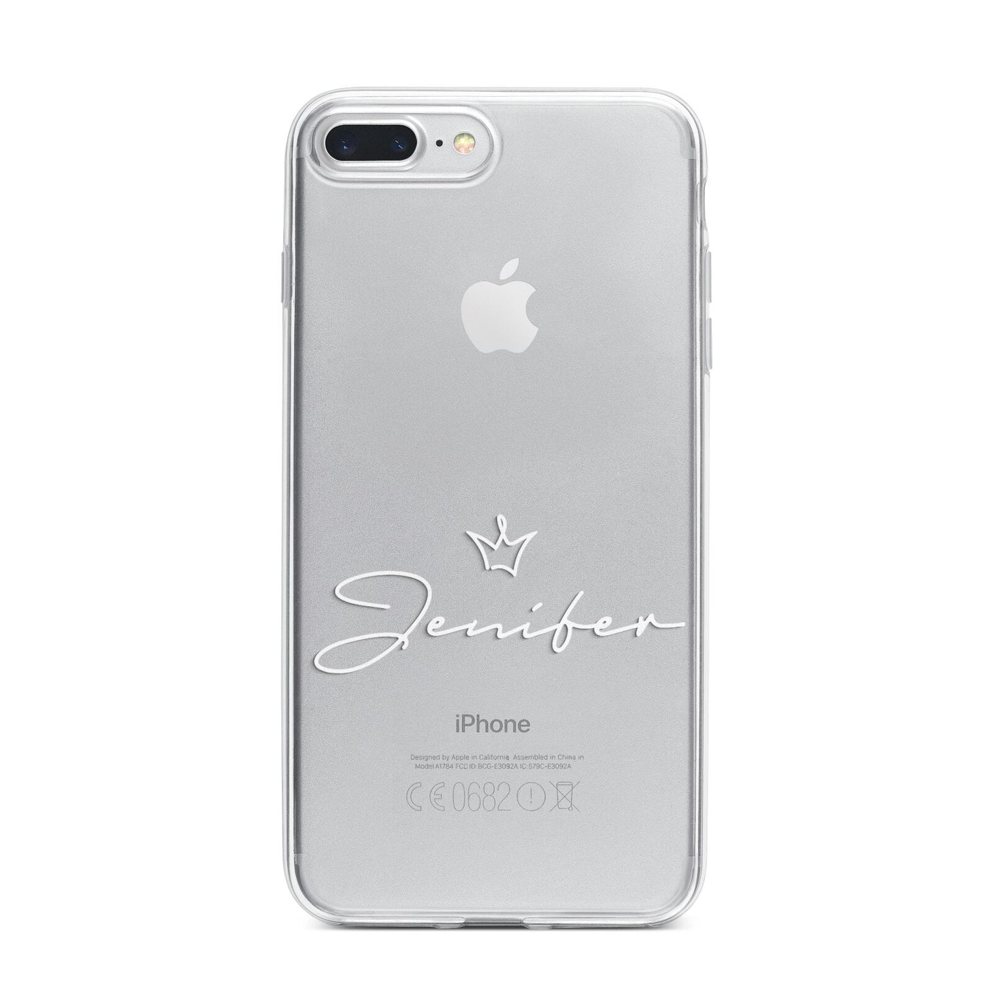 Personalised White Text Transparent iPhone 7 Plus Bumper Case on Silver iPhone
