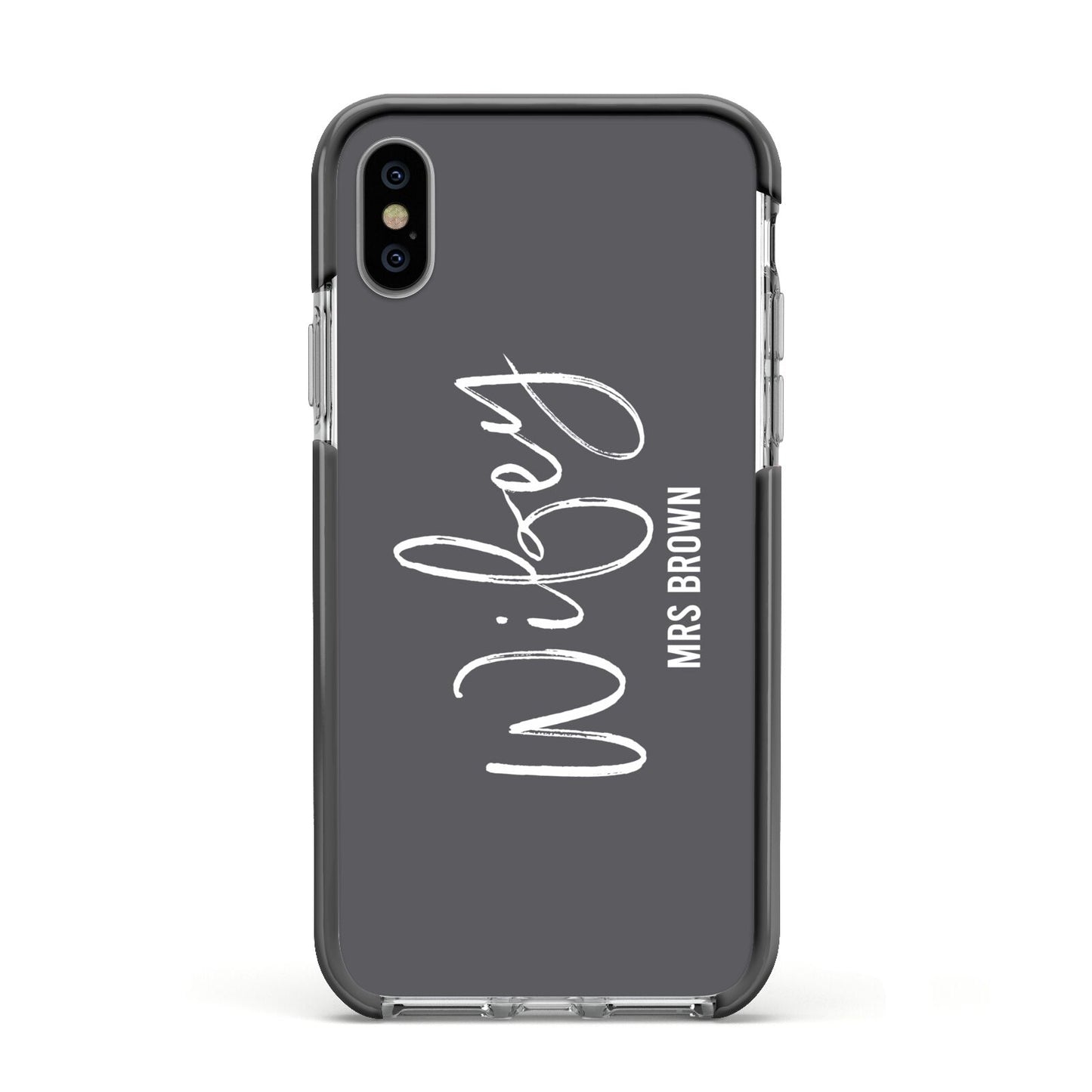 Personalised Wifey Apple iPhone Xs Impact Case Black Edge on Silver Phone