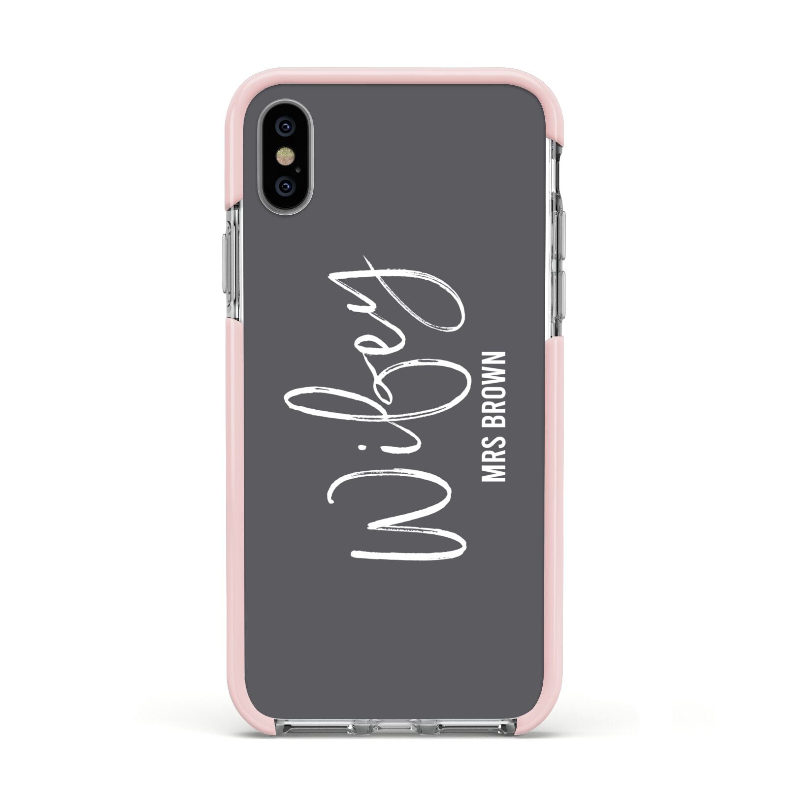 Personalised Wifey Apple iPhone Xs Impact Case Pink Edge on Silver Phone