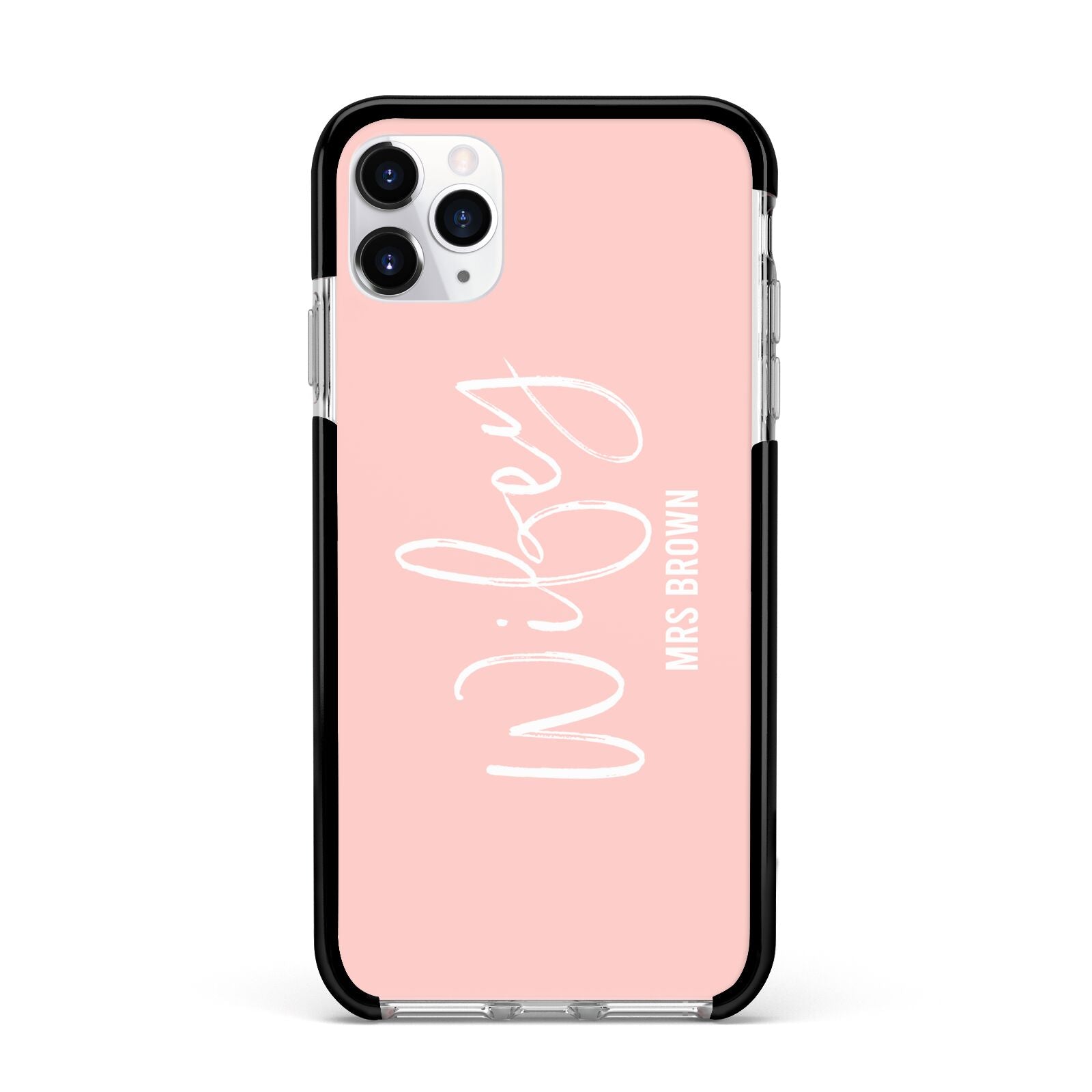 Personalised Wifey Pink Apple iPhone 11 Pro Max in Silver with Black Impact Case