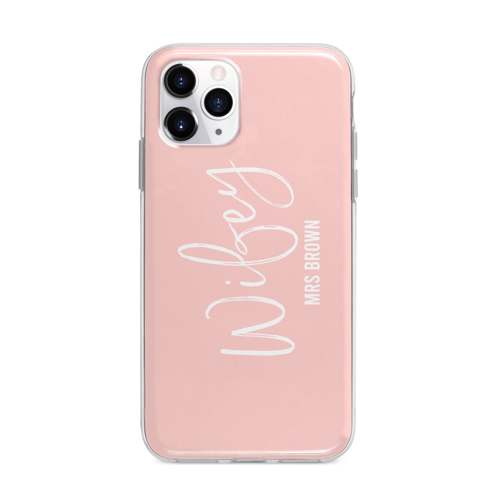 Personalised Wifey Pink Apple iPhone 11 Pro Max in Silver with Bumper Case