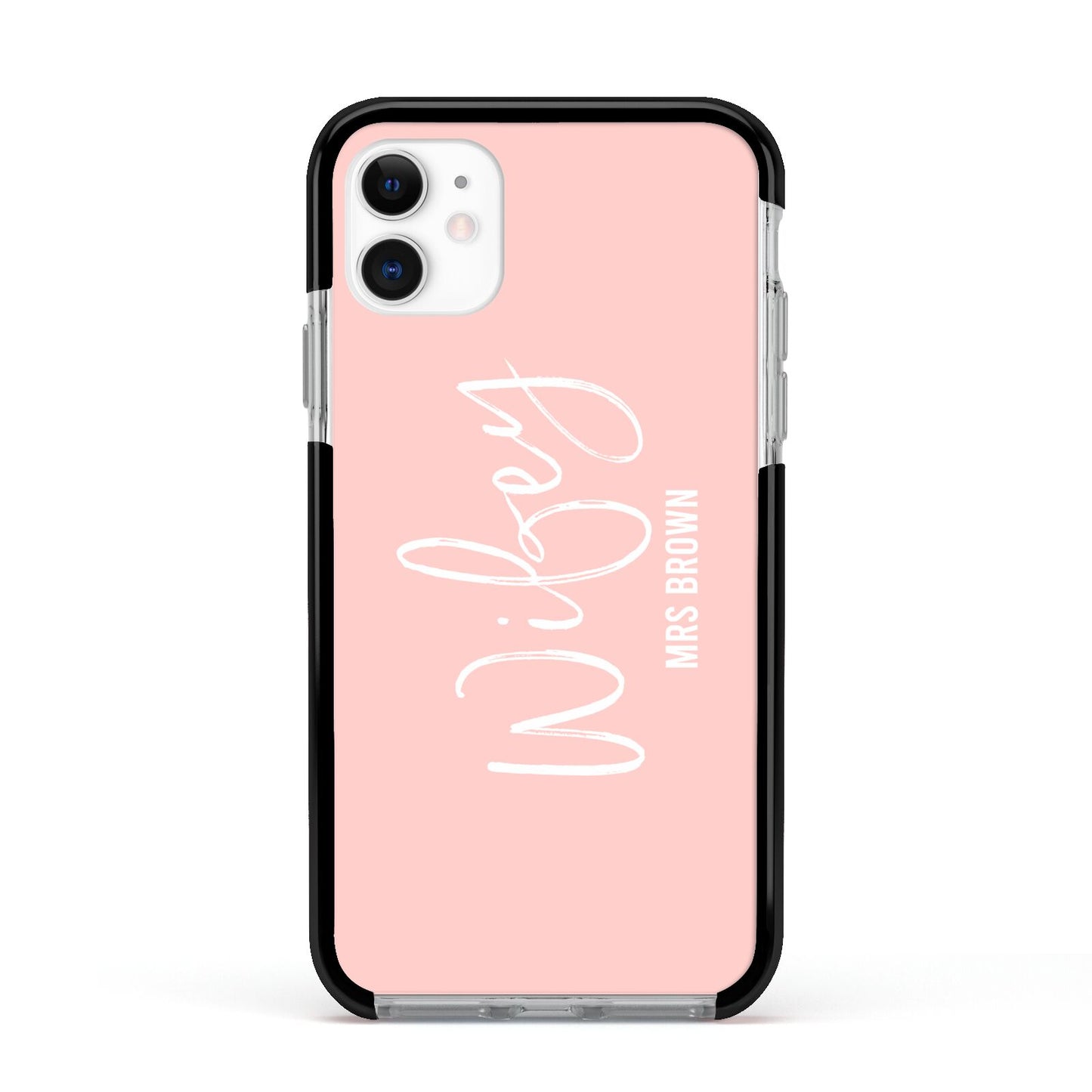 Personalised Wifey Pink Apple iPhone 11 in White with Black Impact Case