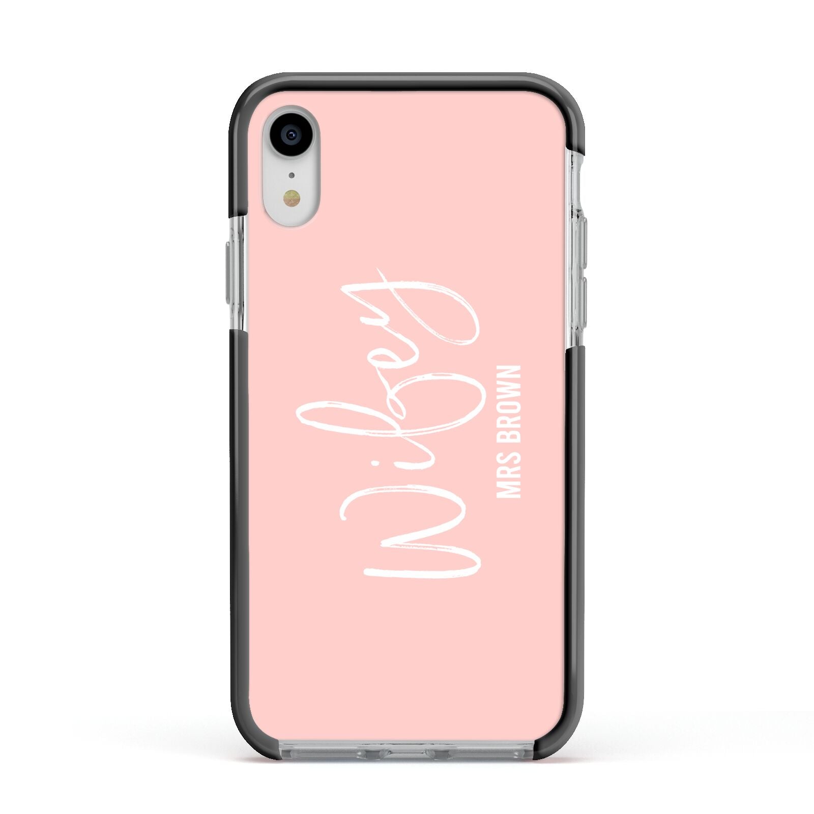 Personalised Wifey Pink Apple iPhone XR Impact Case Black Edge on Silver Phone