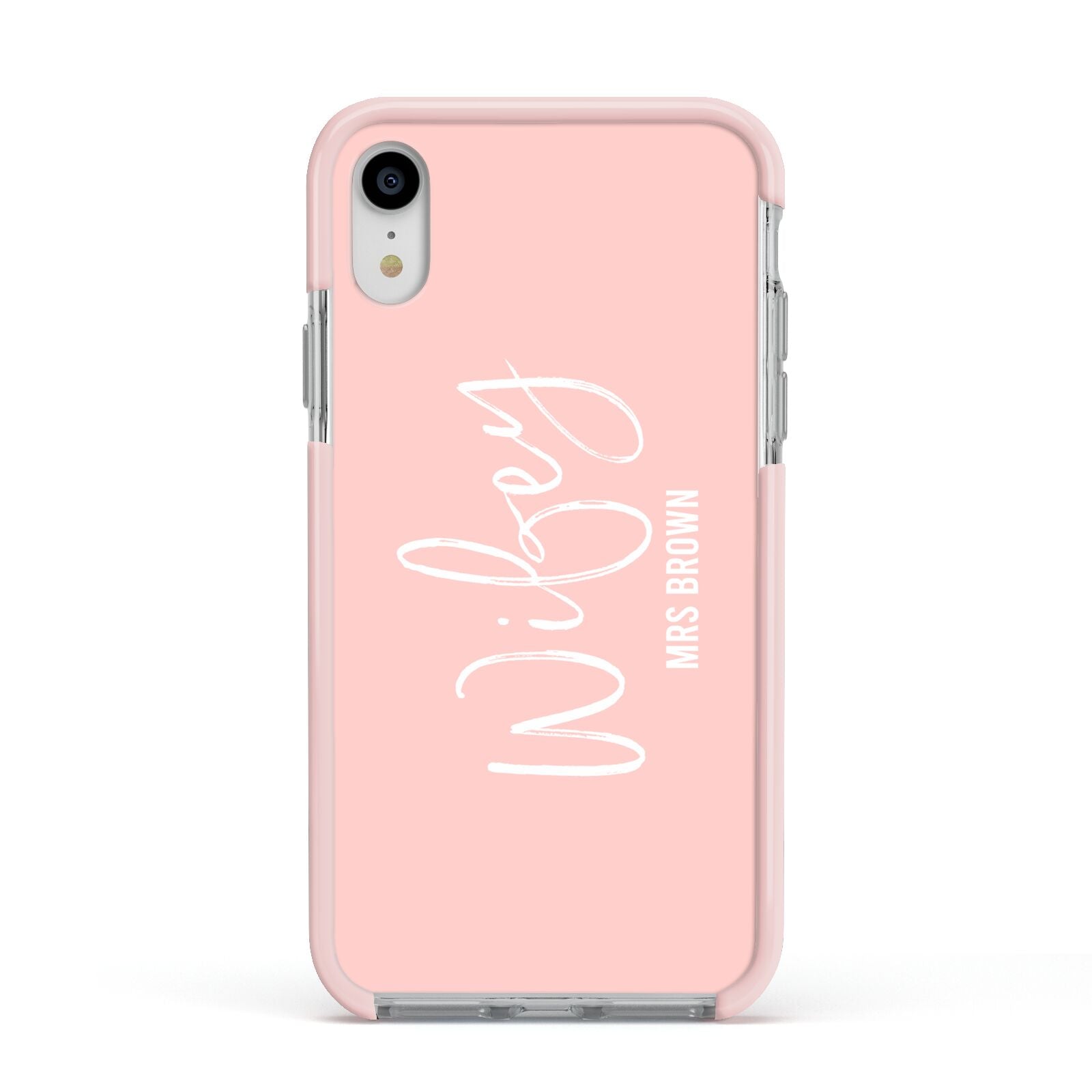 Personalised Wifey Pink Apple iPhone XR Impact Case Pink Edge on Silver Phone