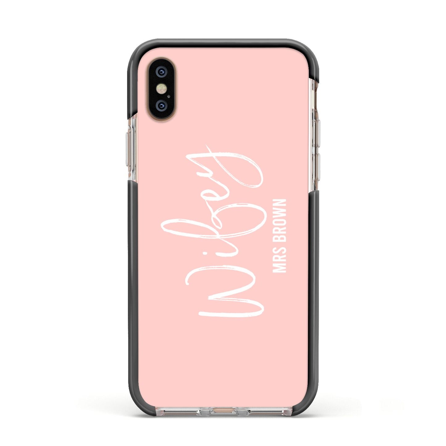 Personalised Wifey Pink Apple iPhone Xs Impact Case Black Edge on Gold Phone