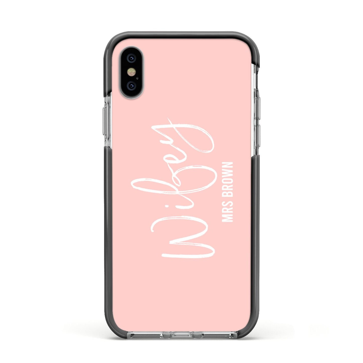 Personalised Wifey Pink Apple iPhone Xs Impact Case Black Edge on Silver Phone