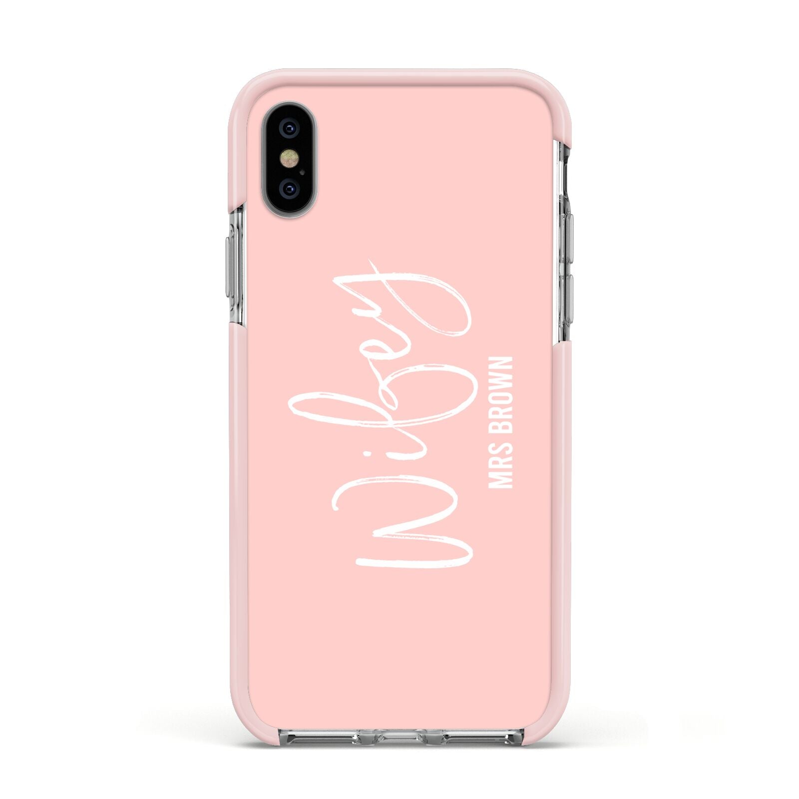 Personalised Wifey Pink Apple iPhone Xs Impact Case Pink Edge on Silver Phone