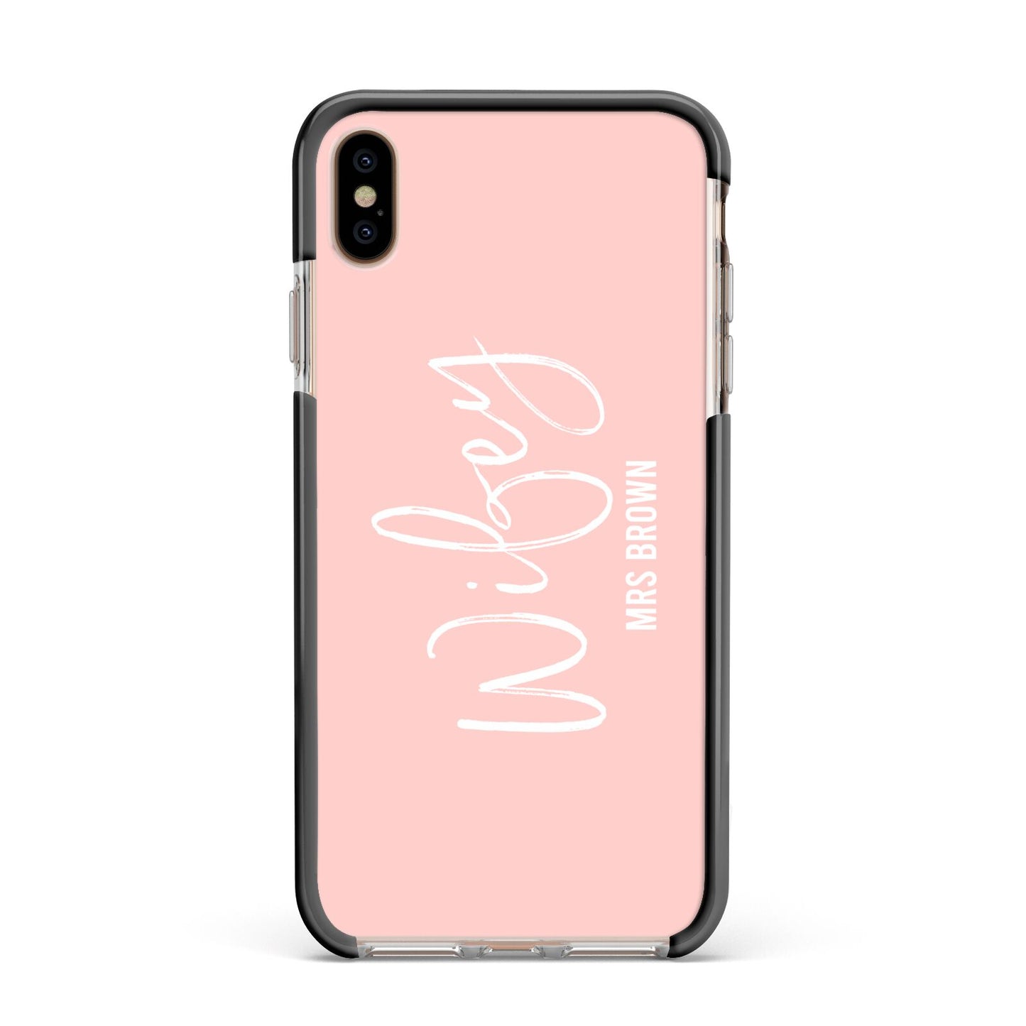 Personalised Wifey Pink Apple iPhone Xs Max Impact Case Black Edge on Gold Phone