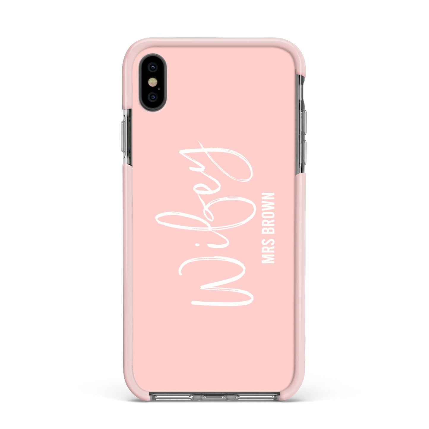 Personalised Wifey Pink Apple iPhone Xs Max Impact Case Pink Edge on Black Phone