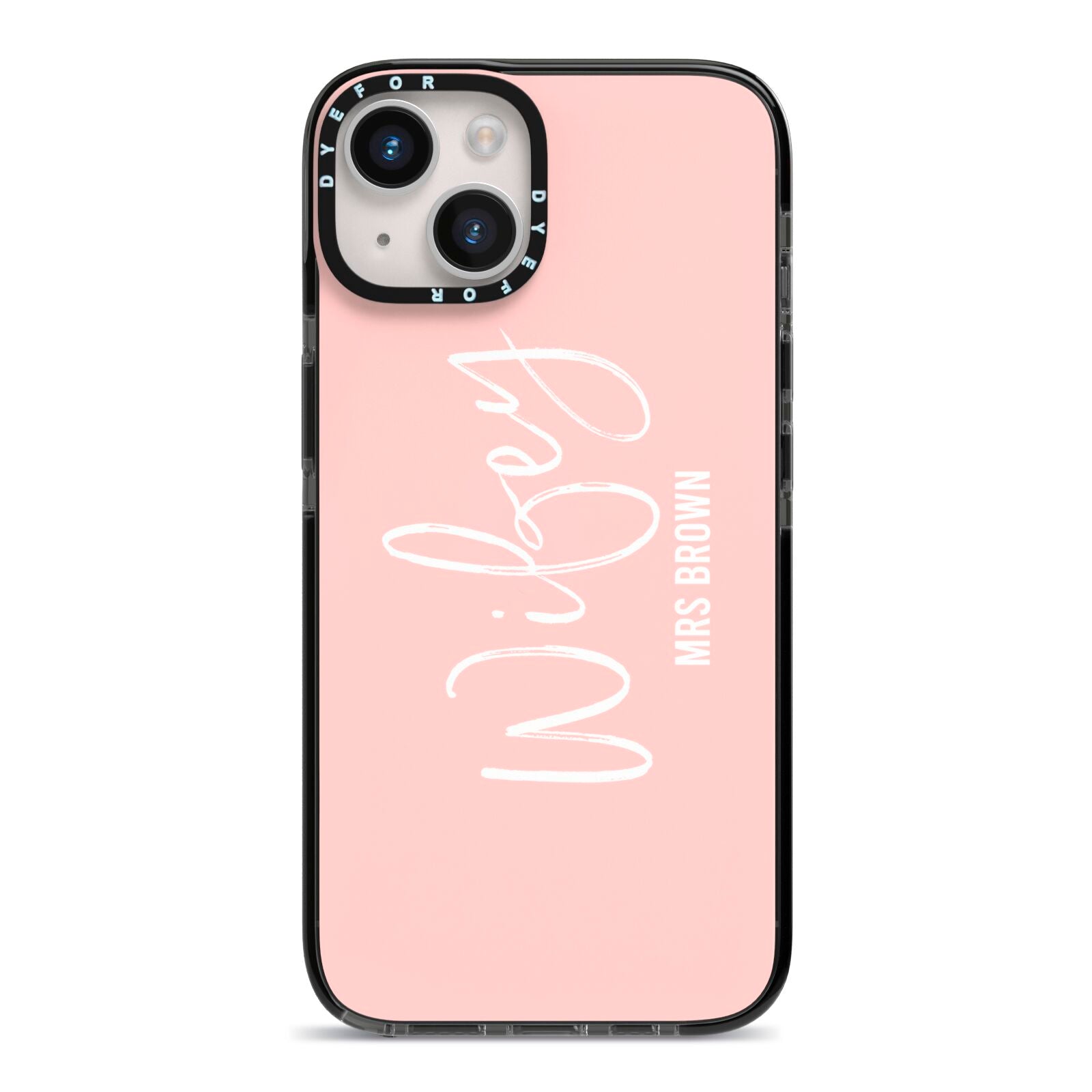 Personalised Wifey Pink iPhone 14 Black Impact Case on Silver phone