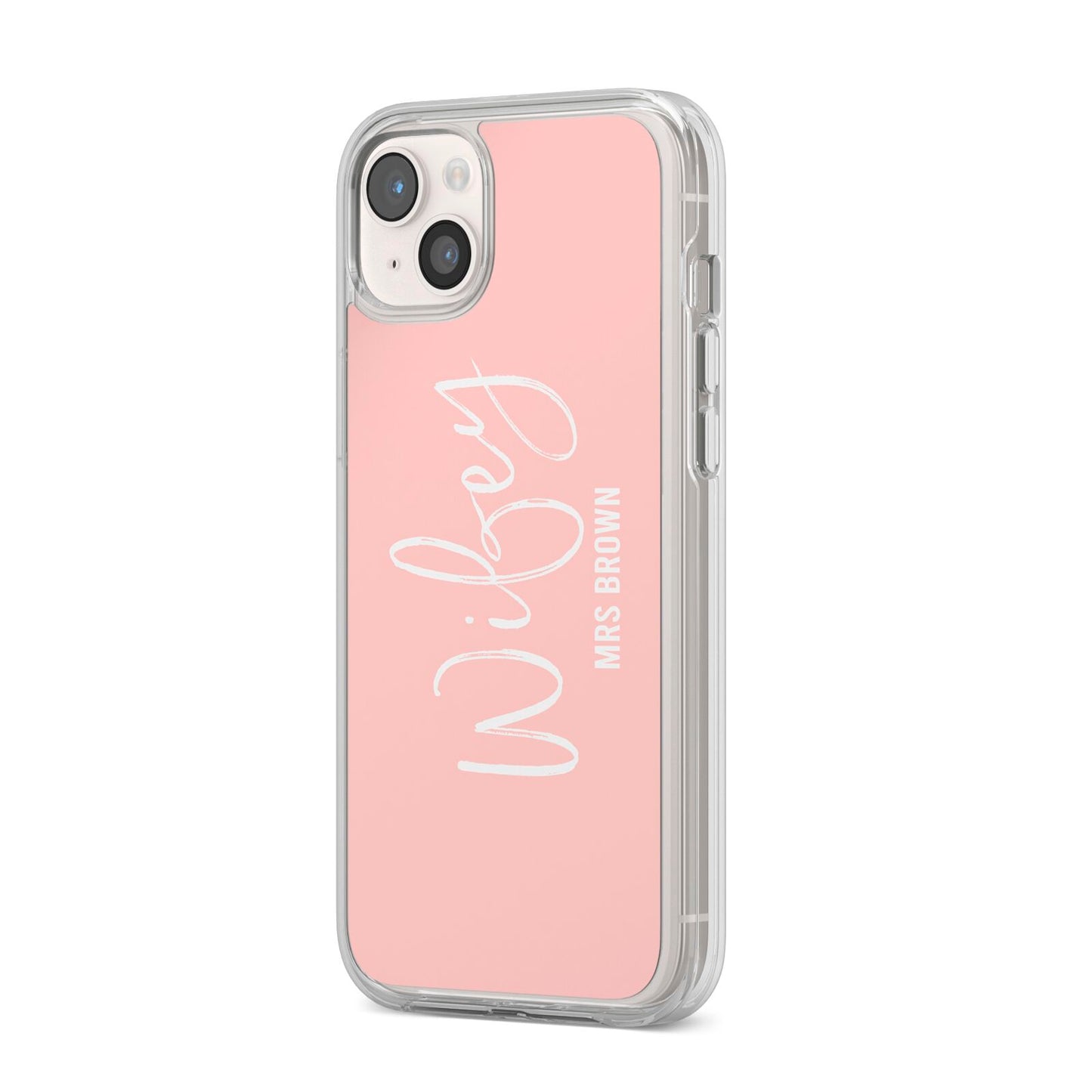 Personalised Wifey Pink iPhone 14 Plus Clear Tough Case Starlight Angled Image