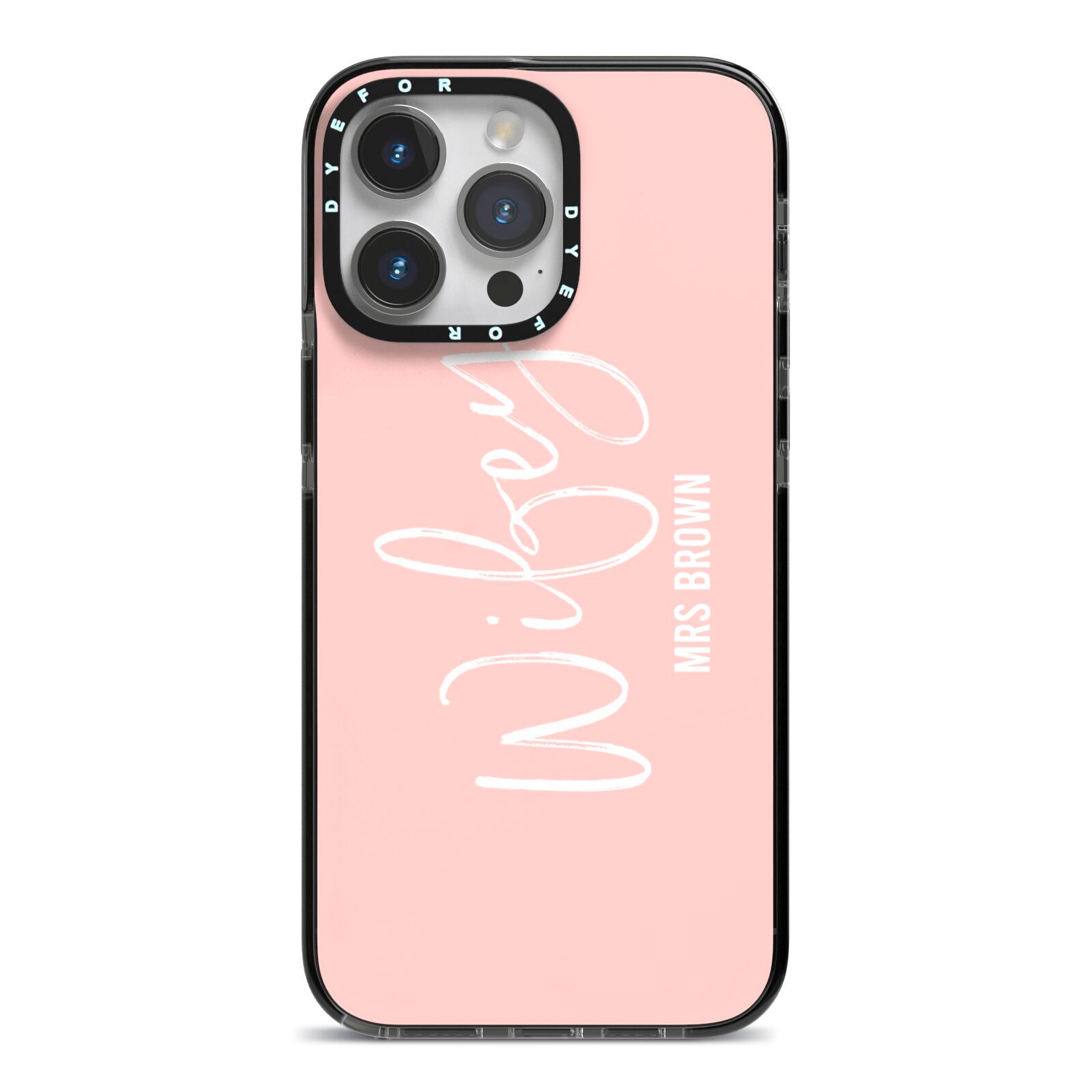 Personalised Wifey Pink iPhone 14 Pro Max Black Impact Case on Silver phone