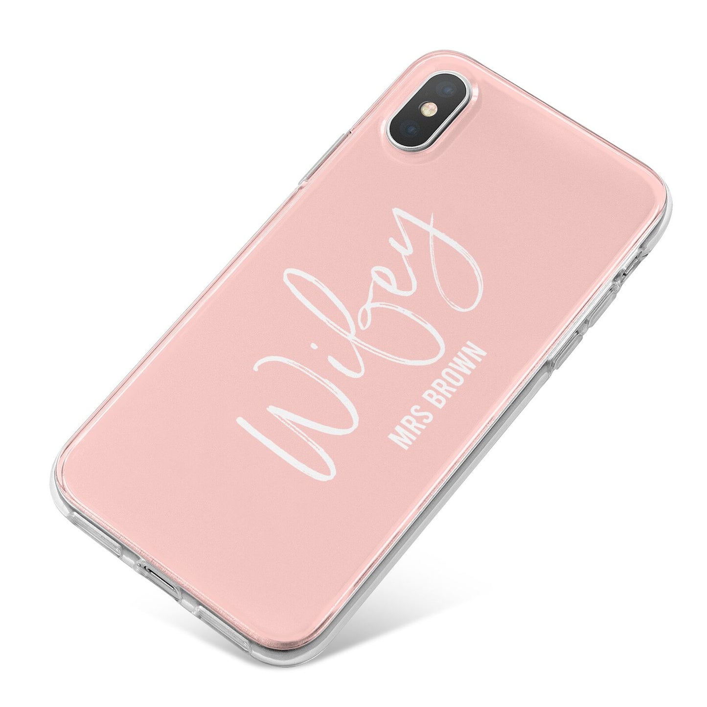 Personalised Wifey Pink iPhone X Bumper Case on Silver iPhone