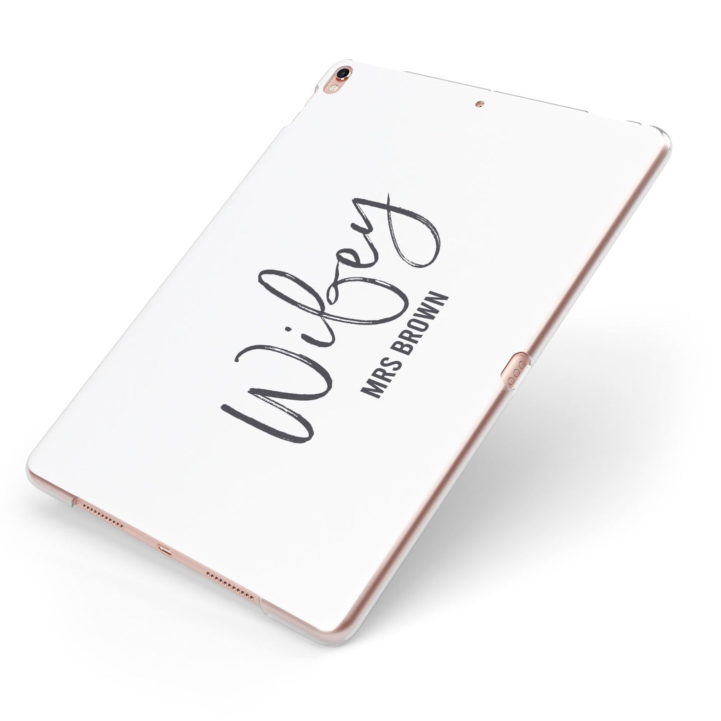 Personalised Wifey White Apple iPad Case on Rose Gold iPad Side View