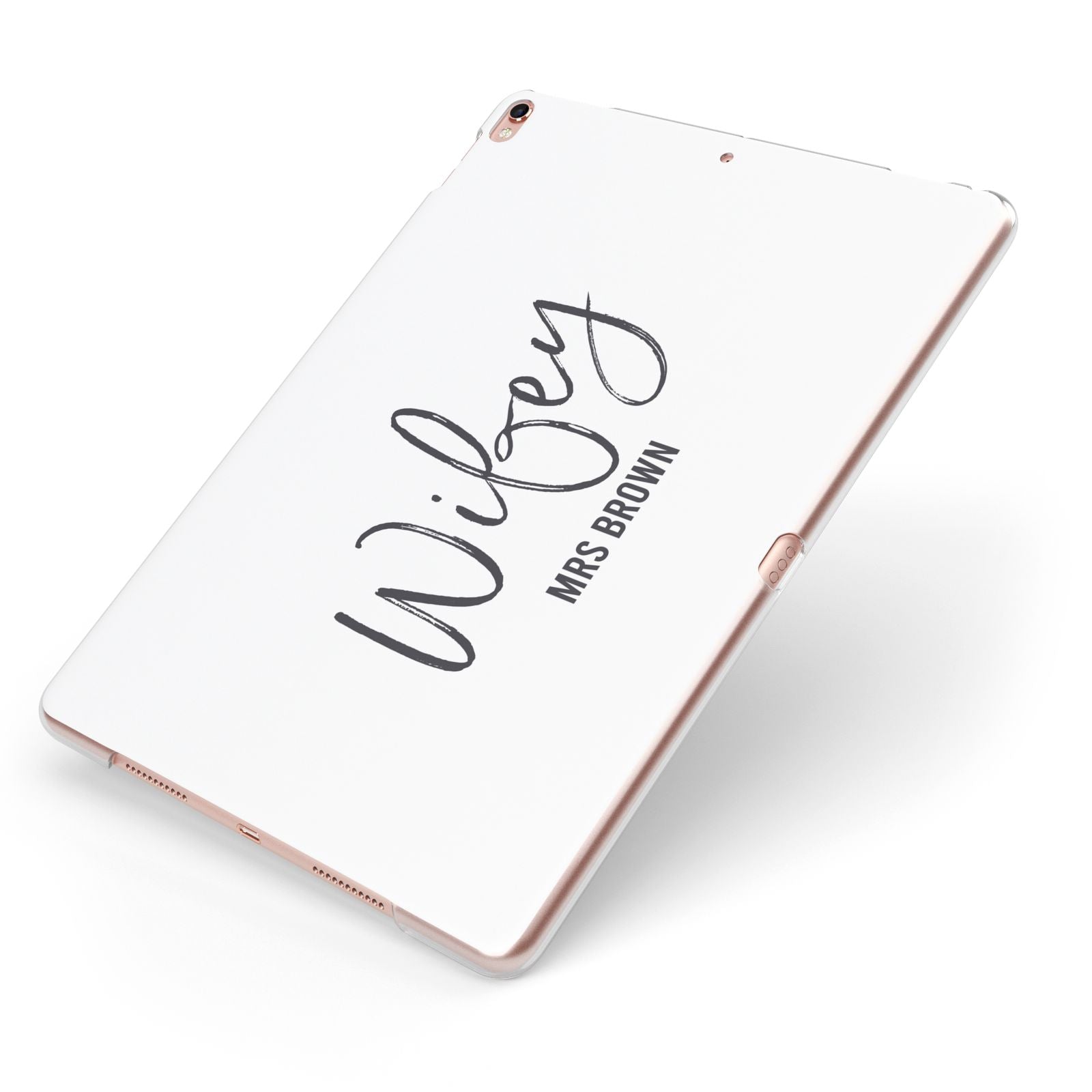 Personalised Wifey White Apple iPad Case on Rose Gold iPad Side View